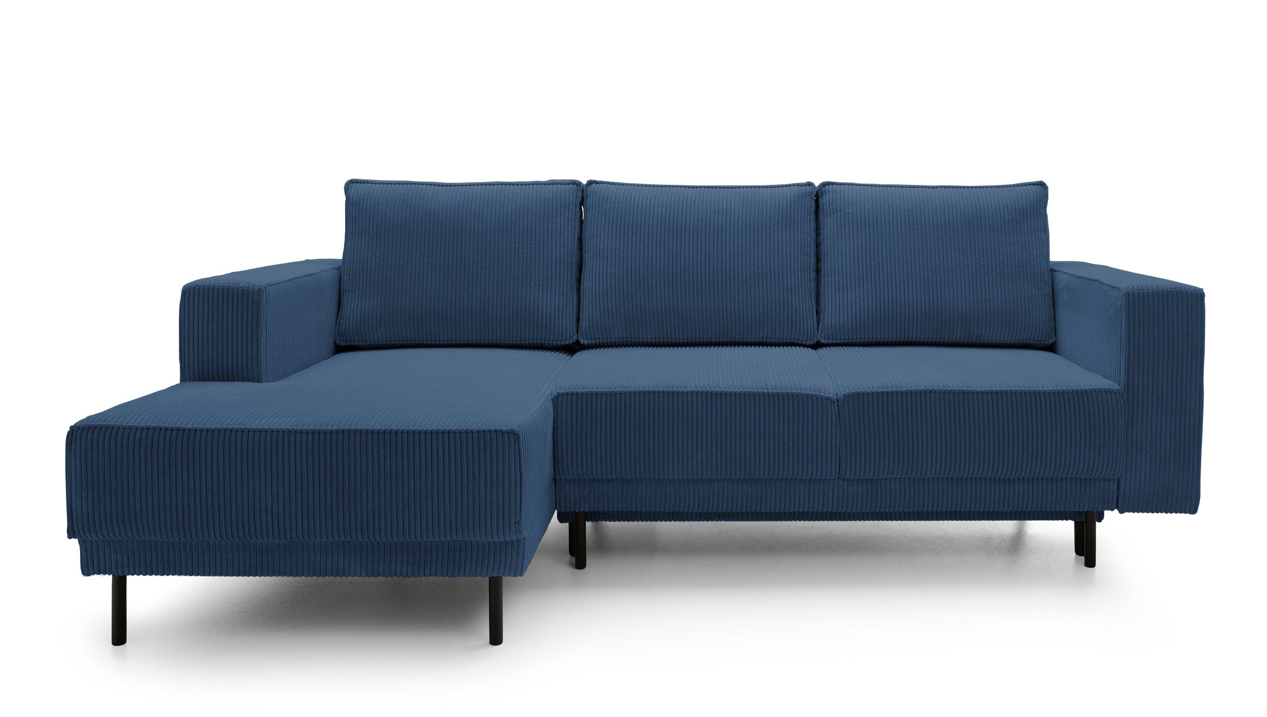 Ecksofa mit Schlaffunktion Rodario mini L-förmig mit Stauraum, dunkelblauer Cord, linksseitig