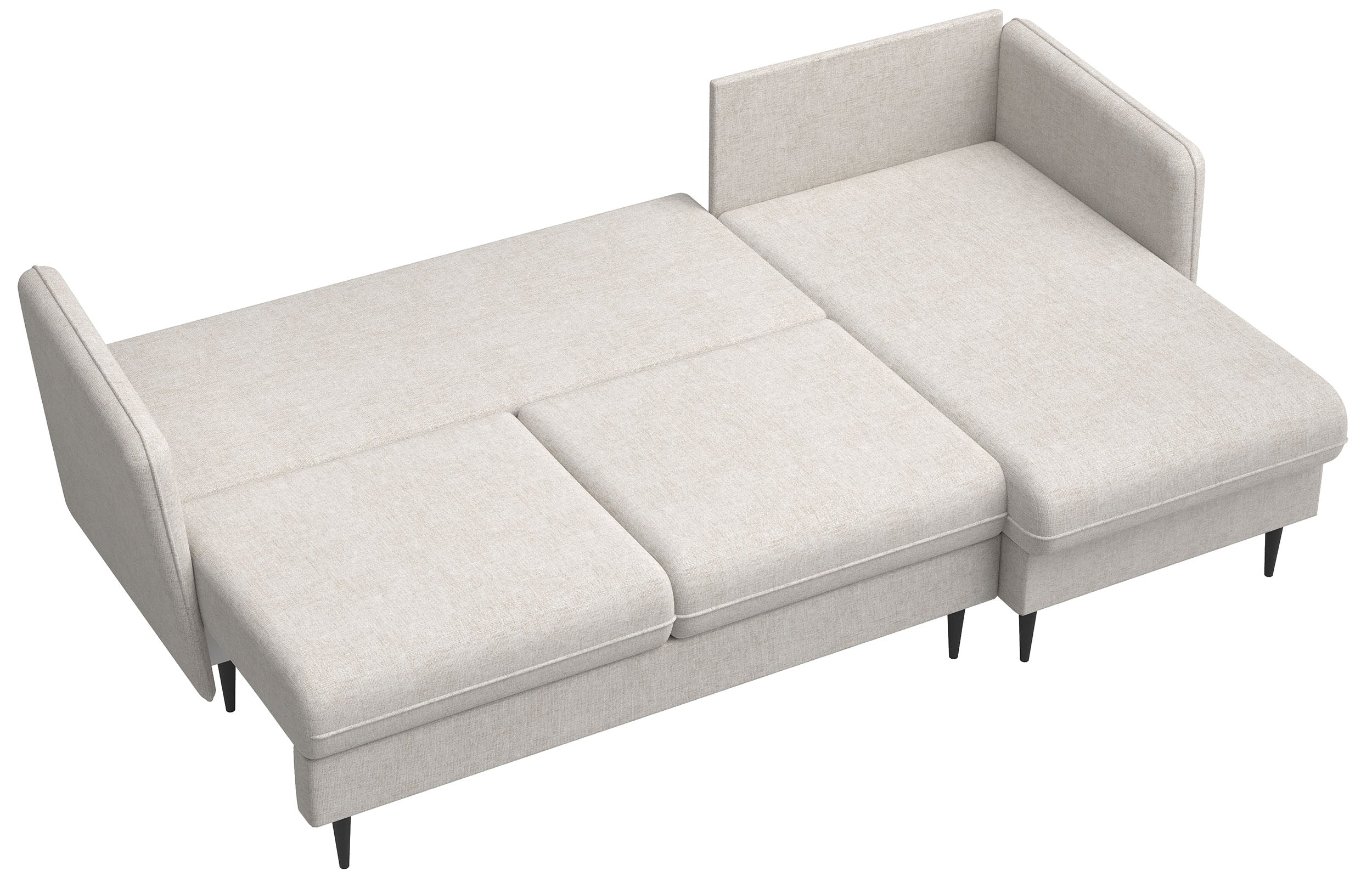 Ecksofa mit Schlafunktion Volio, L-förmig, hellbeige Chenille, schwarze Beine