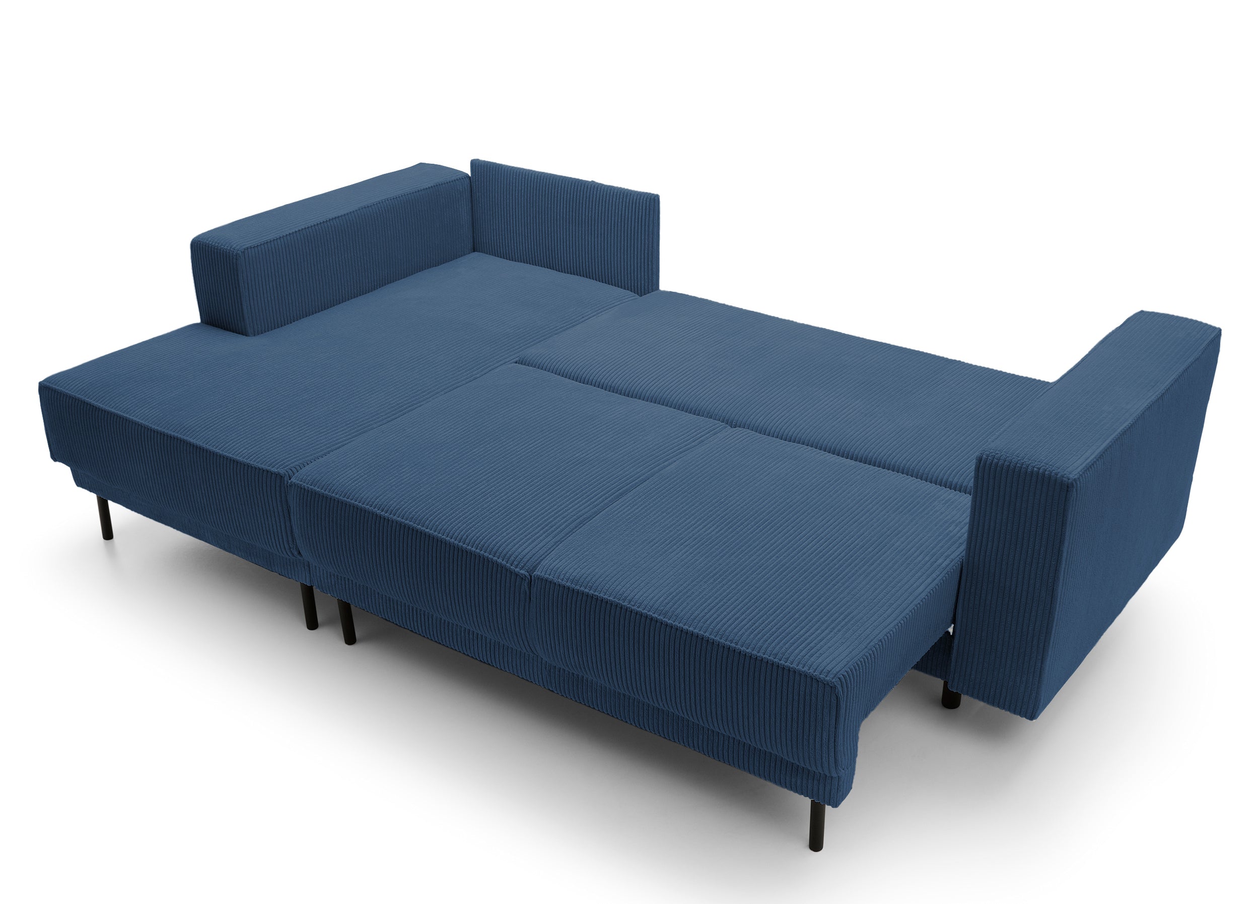 Ecksofa mit Schlaffunktion Rodario mini L-förmig mit Stauraum, dunkelblauer Cord, linksseitig