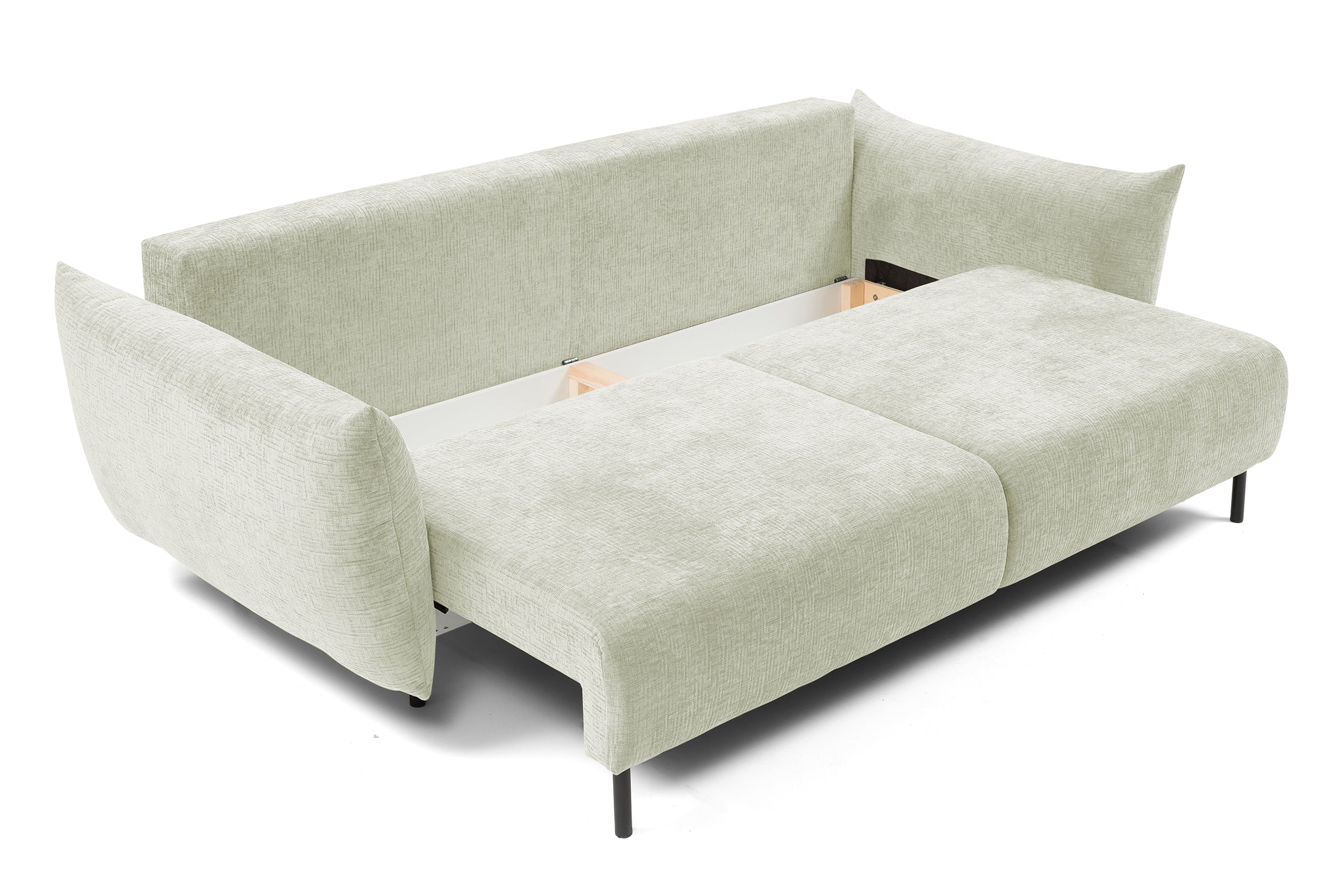 Dreisitziges ausklappbares Sofa Candeiro mit Stauraum, cremefarbenes Chenille