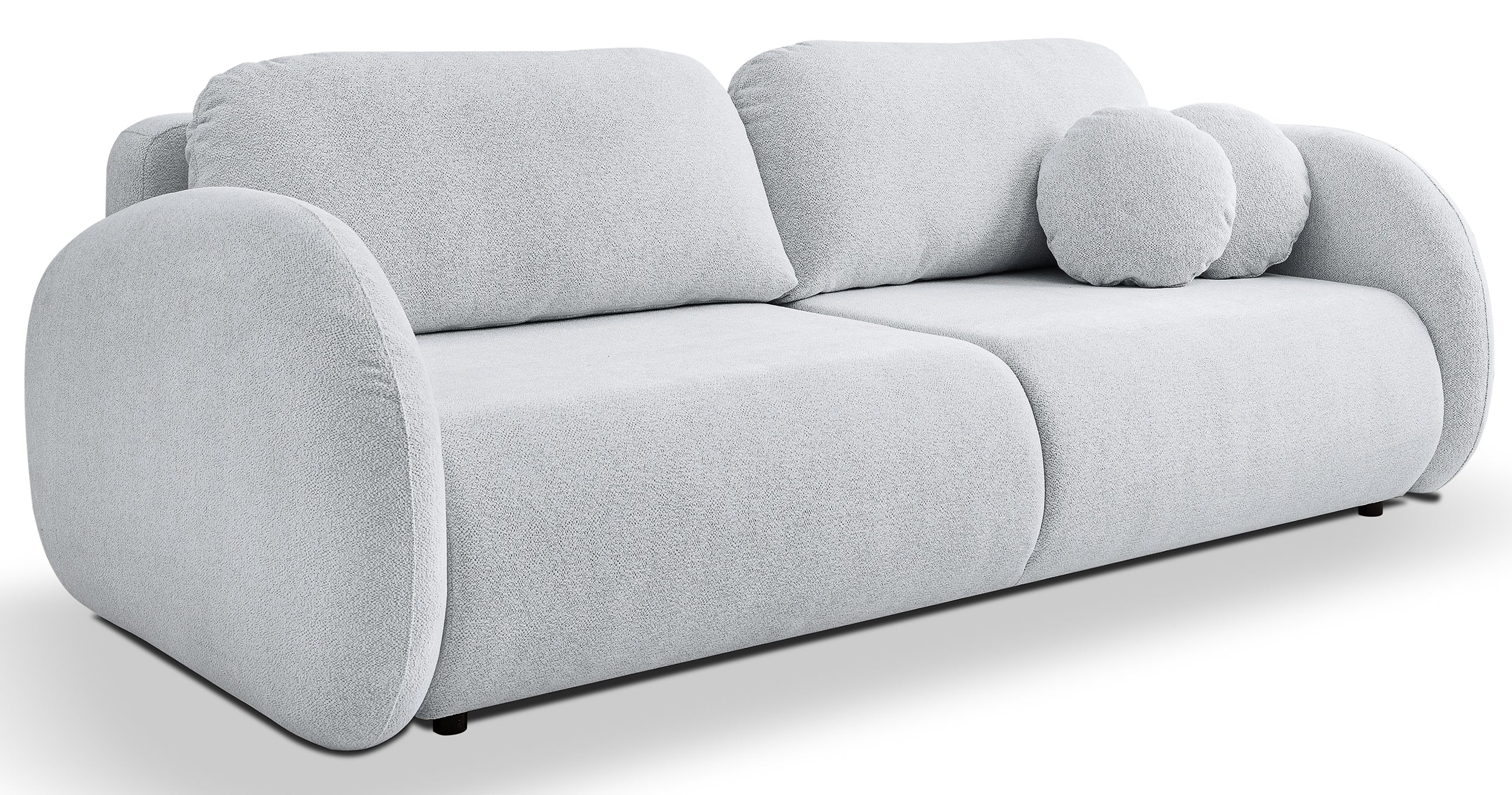 Dreisitziges ausklappbares Sofa Ovally mit Stauraum, hellgrauer Chenillestoff