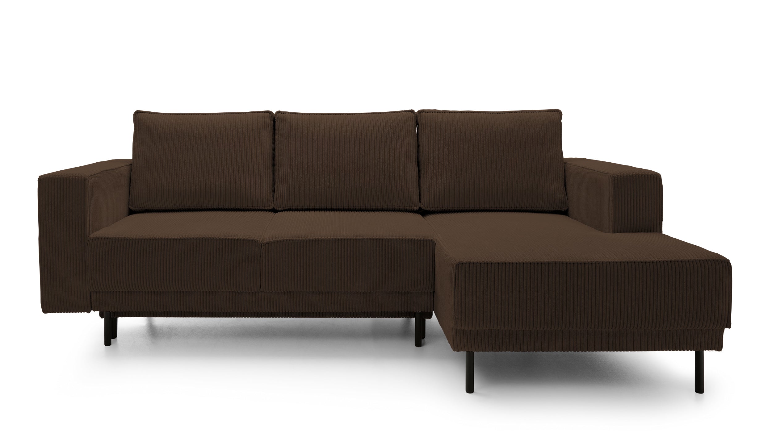 Ecksofa mit Schlaffunktion Rodario Mini, L-förmig, mit Stauraum, dunkelbrauner Cordstoff, rechtsseitig