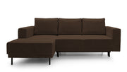 Ecksofa mit Schlaffunktion Rodario Mini, L-förmig, mit Stauraum, dunkelbrauner Cord, linksseitig