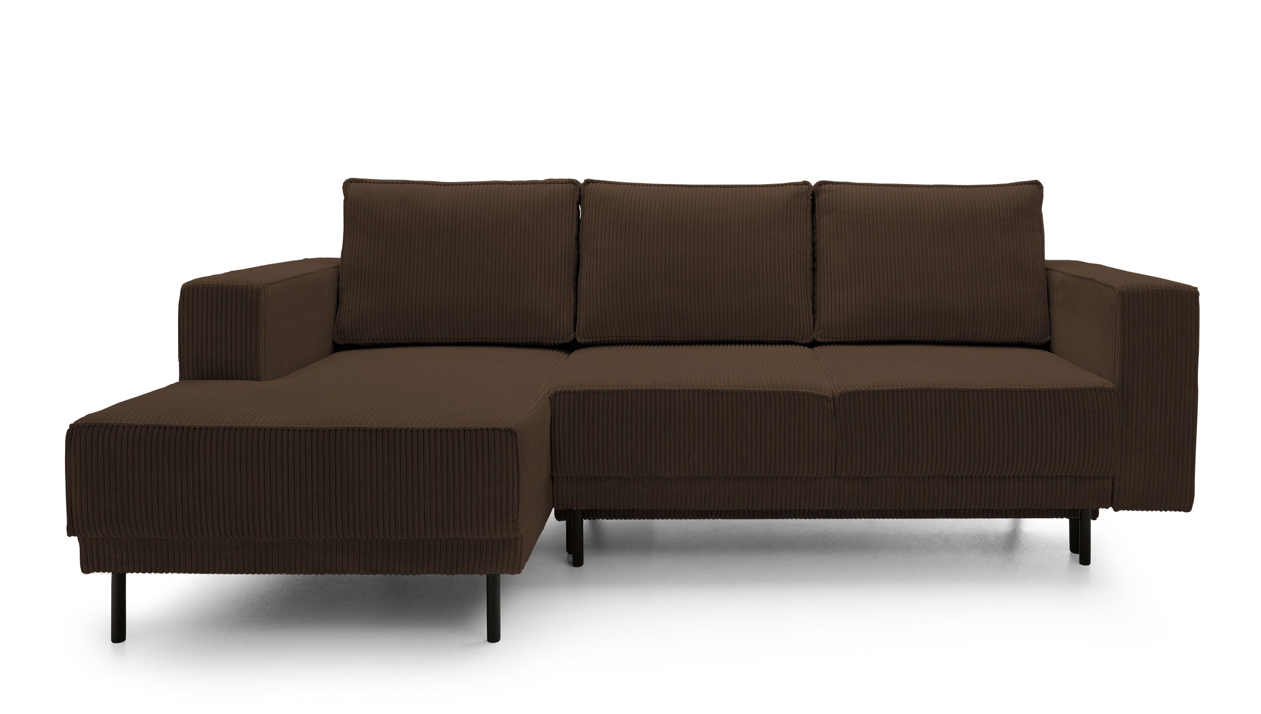 Ecksofa mit Schlaffunktion Rodario Mini, L-förmig, mit Stauraum, dunkelbrauner Cord, linksseitig