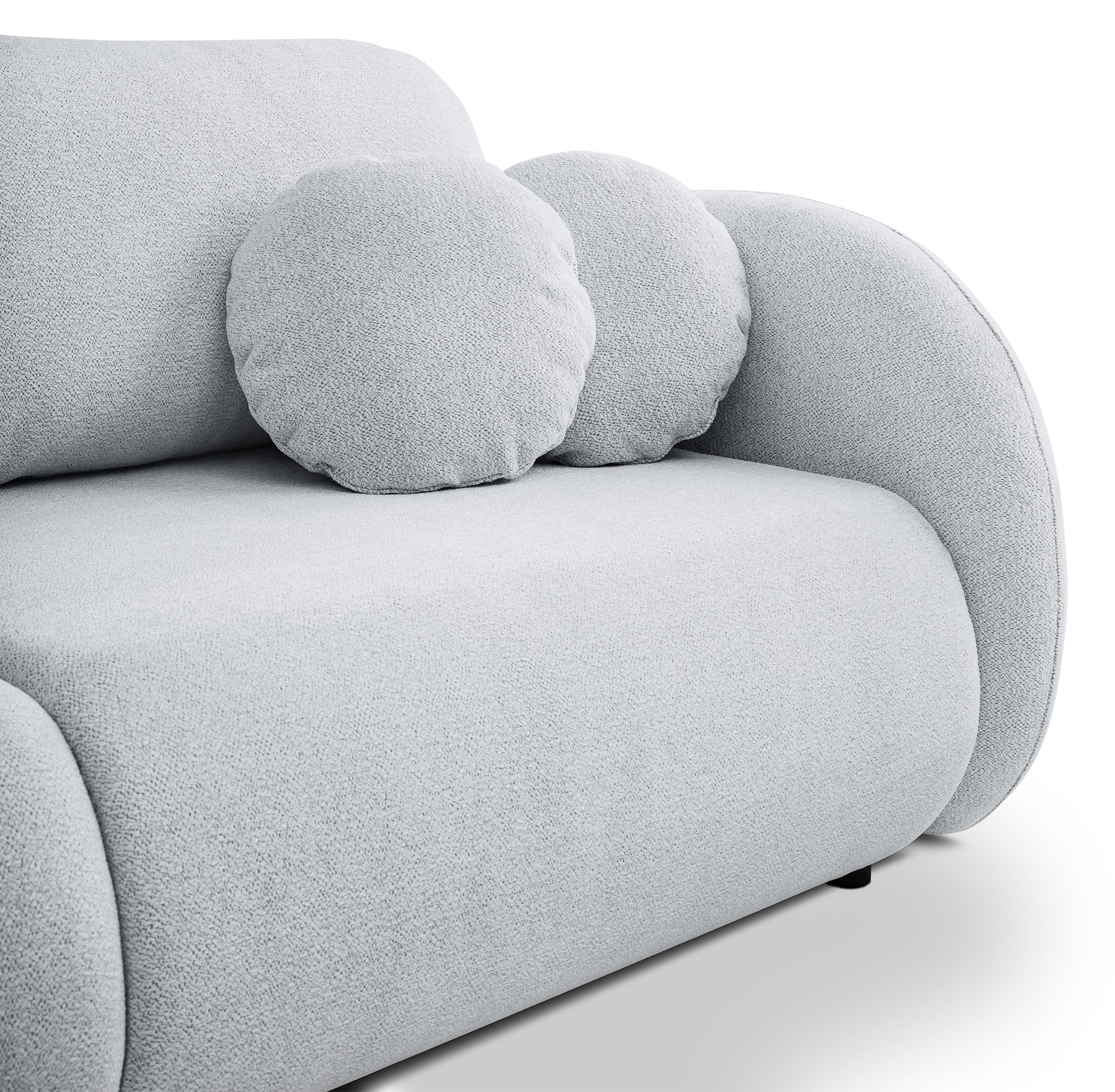 Dreisitziges ausklappbares Sofa Ovally mit Stauraum, hellgrauer Chenillestoff