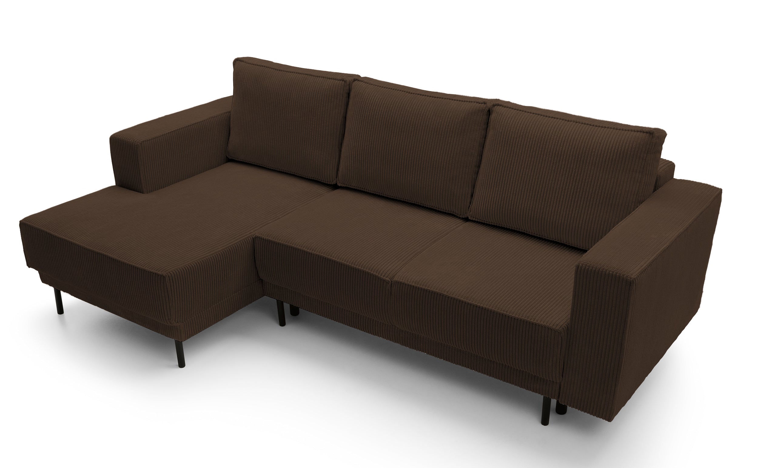 Ecksofa mit Schlaffunktion Rodario Mini, L-förmig, mit Stauraum, dunkelbrauner Cord, linksseitig
