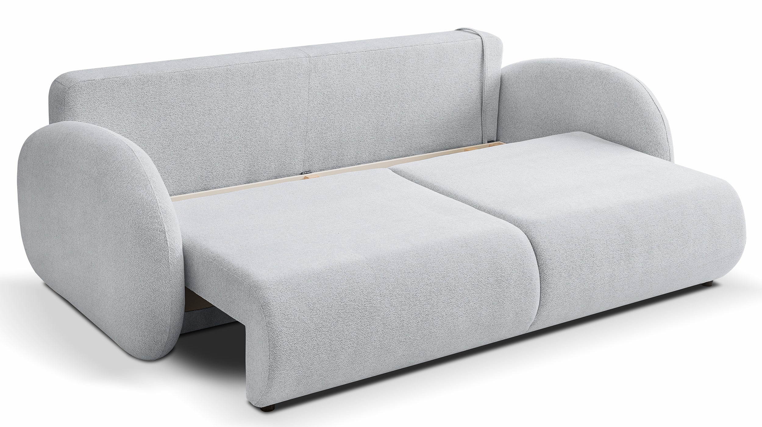Dreisitziges ausklappbares Sofa Ovally mit Stauraum, hellgrauer Chenillestoff