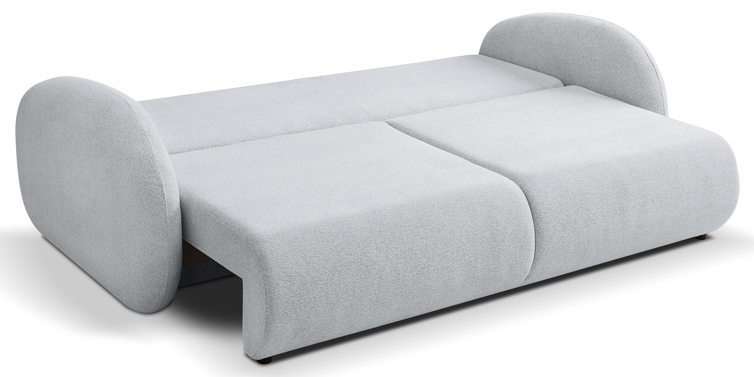 Dreisitziges ausklappbares Sofa Ovally mit Stauraum, hellgrauer Chenillestoff