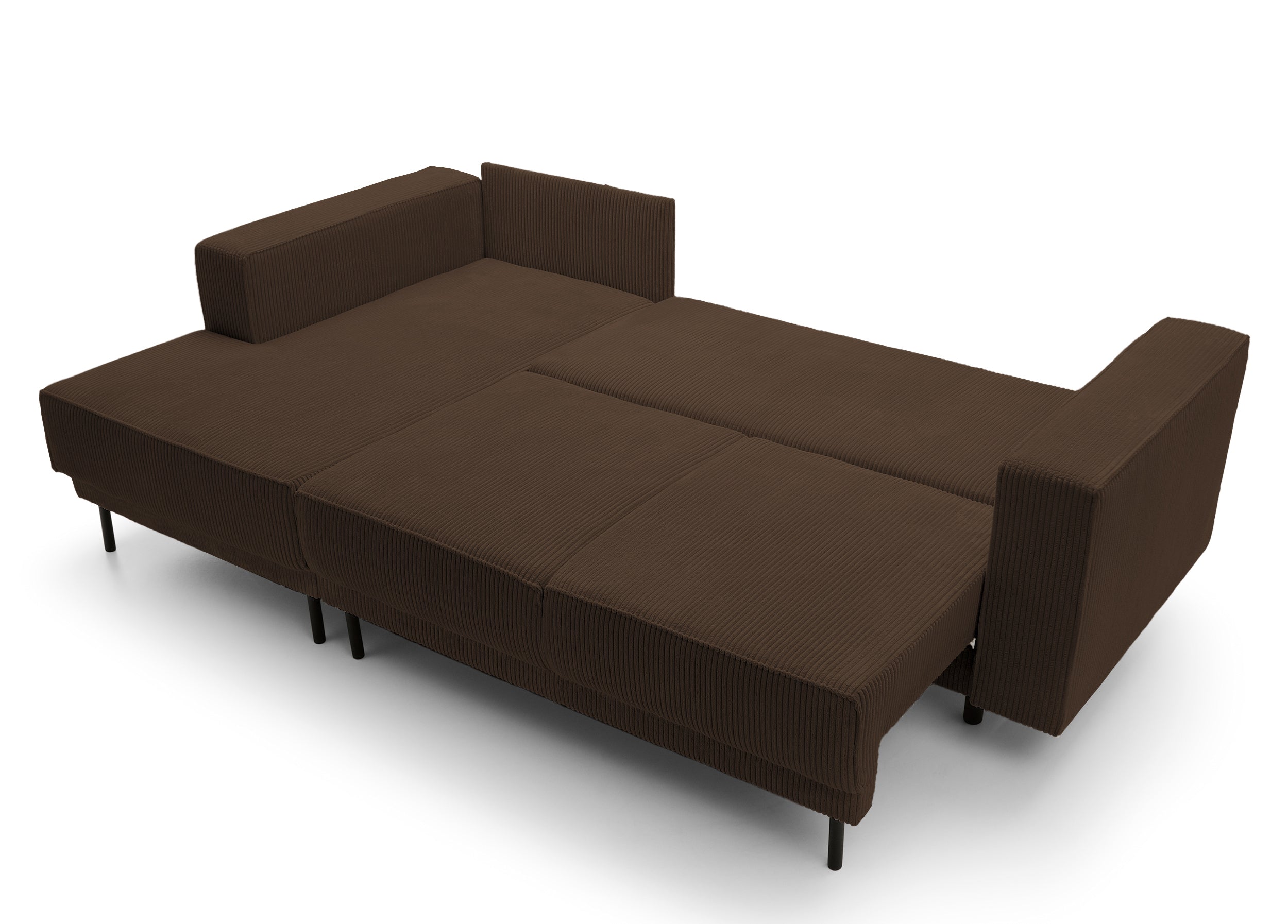 Ecksofa mit Schlaffunktion Rodario Mini, L-förmig, mit Stauraum, dunkelbrauner Cord, linksseitig