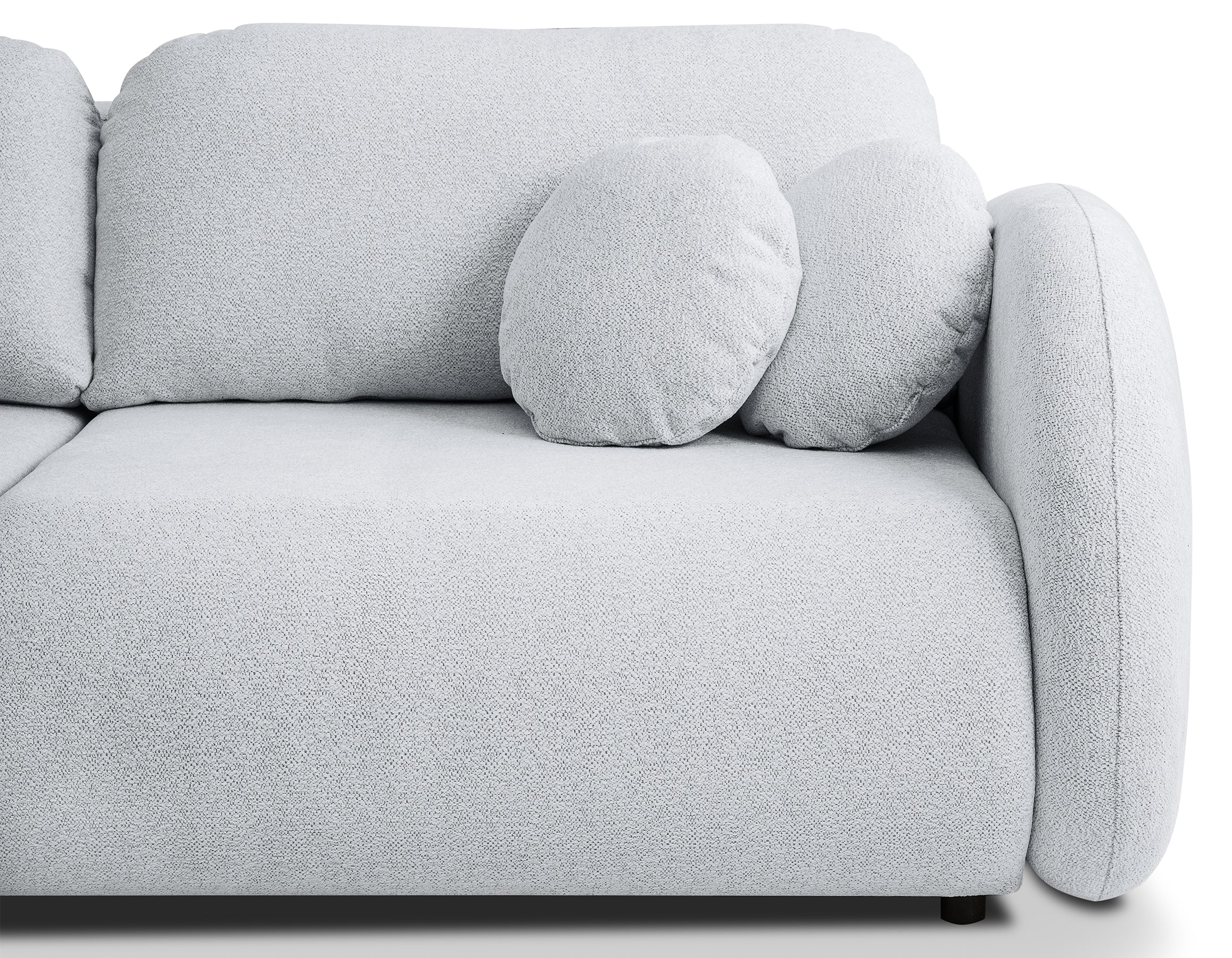 Dreisitziges ausklappbares Sofa Ovally mit Stauraum, hellgrauer Chenillestoff