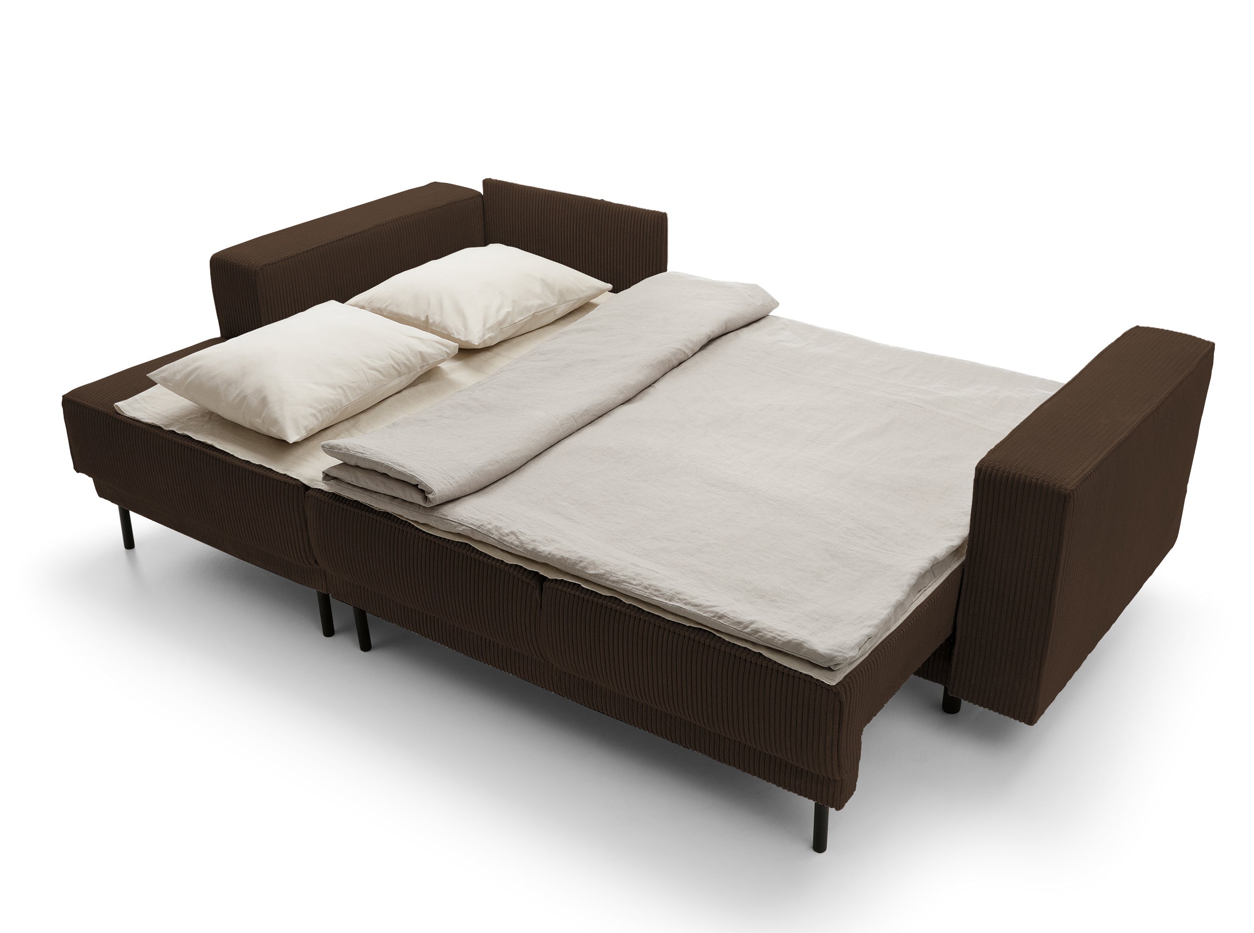 Ecksofa mit Schlaffunktion Rodario Mini, L-förmig, mit Stauraum, dunkelbrauner Cord, linksseitig
