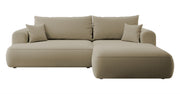 Ecksofa mit Schlaffunktion Ovo, L-förmig, beige Samt, mit Stauraum, aus leicht zu reinigendem Stoff, rechtsseitig