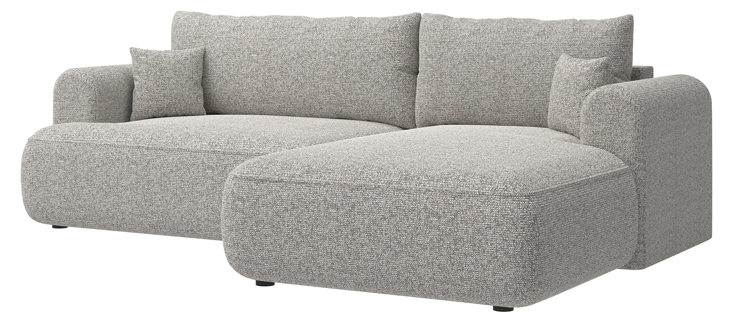 Ecksofa mit Schlaffunktion Ovo L-förmig, grau-beige Flechtoptik, rechtsseitig