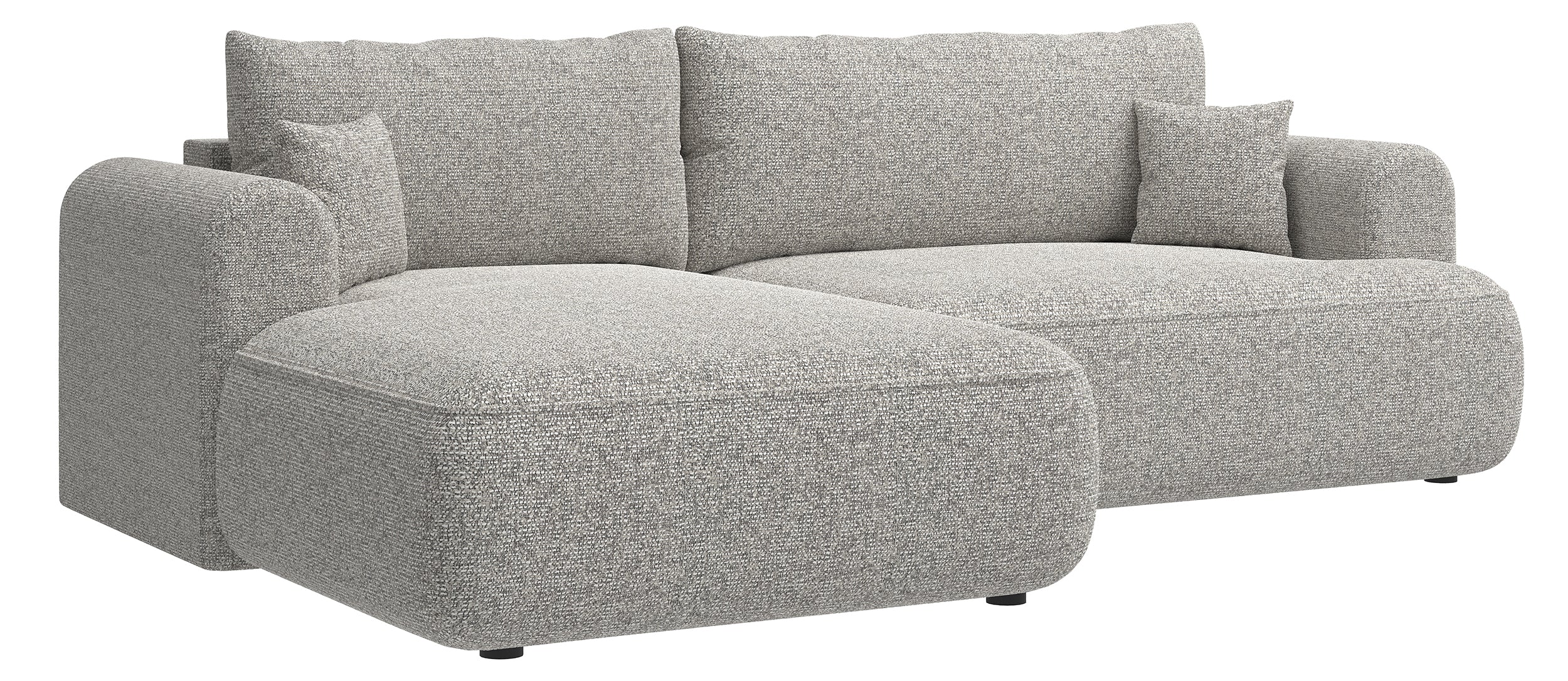 Ecksofa mit Schlaffunktion Ovo, L-förmig, grau-beige Geflecht, linksseitig