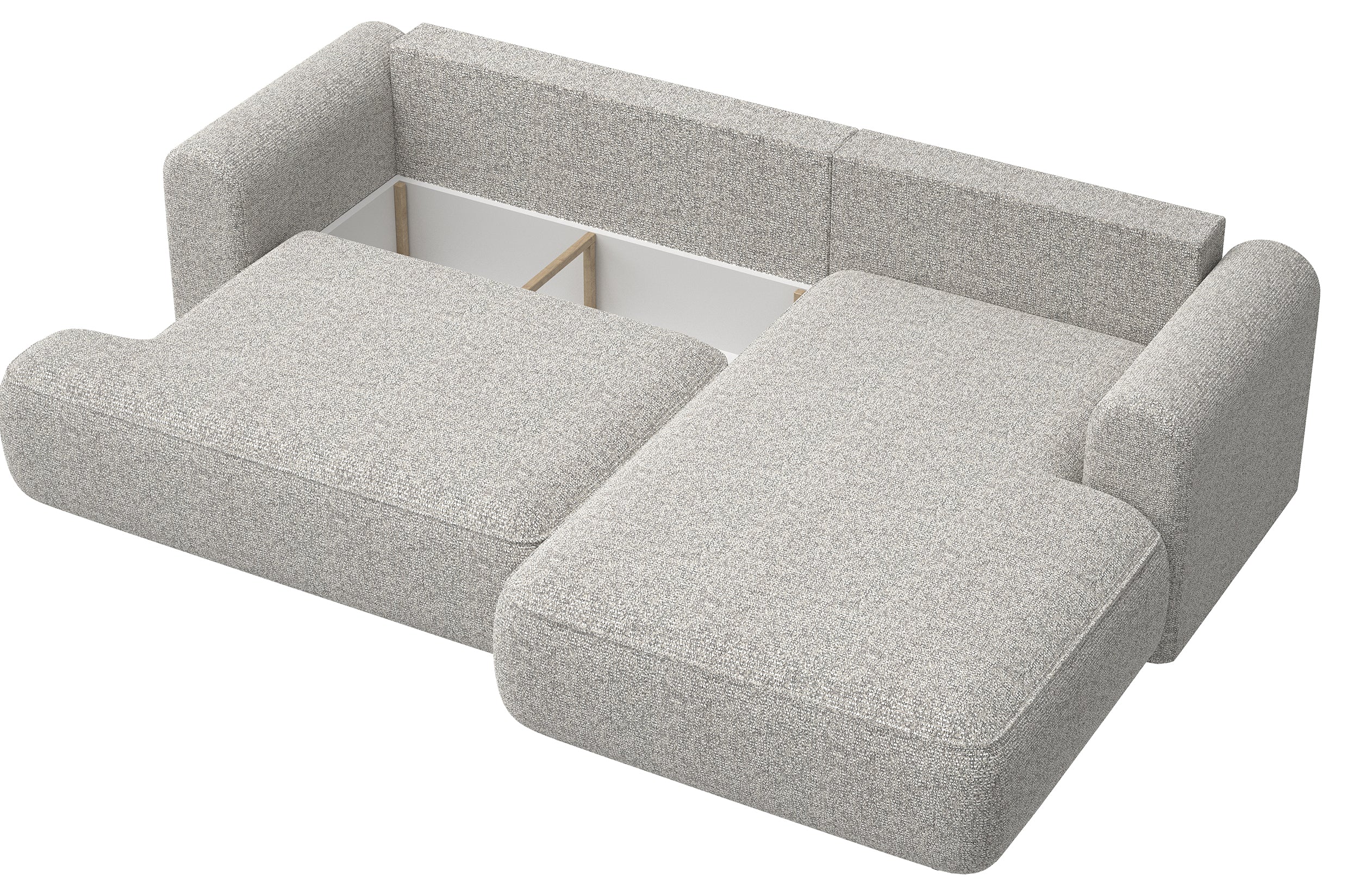 Ecksofa mit Schlaffunktion Ovo L-förmig, grau-beige Flechtoptik, rechtsseitig