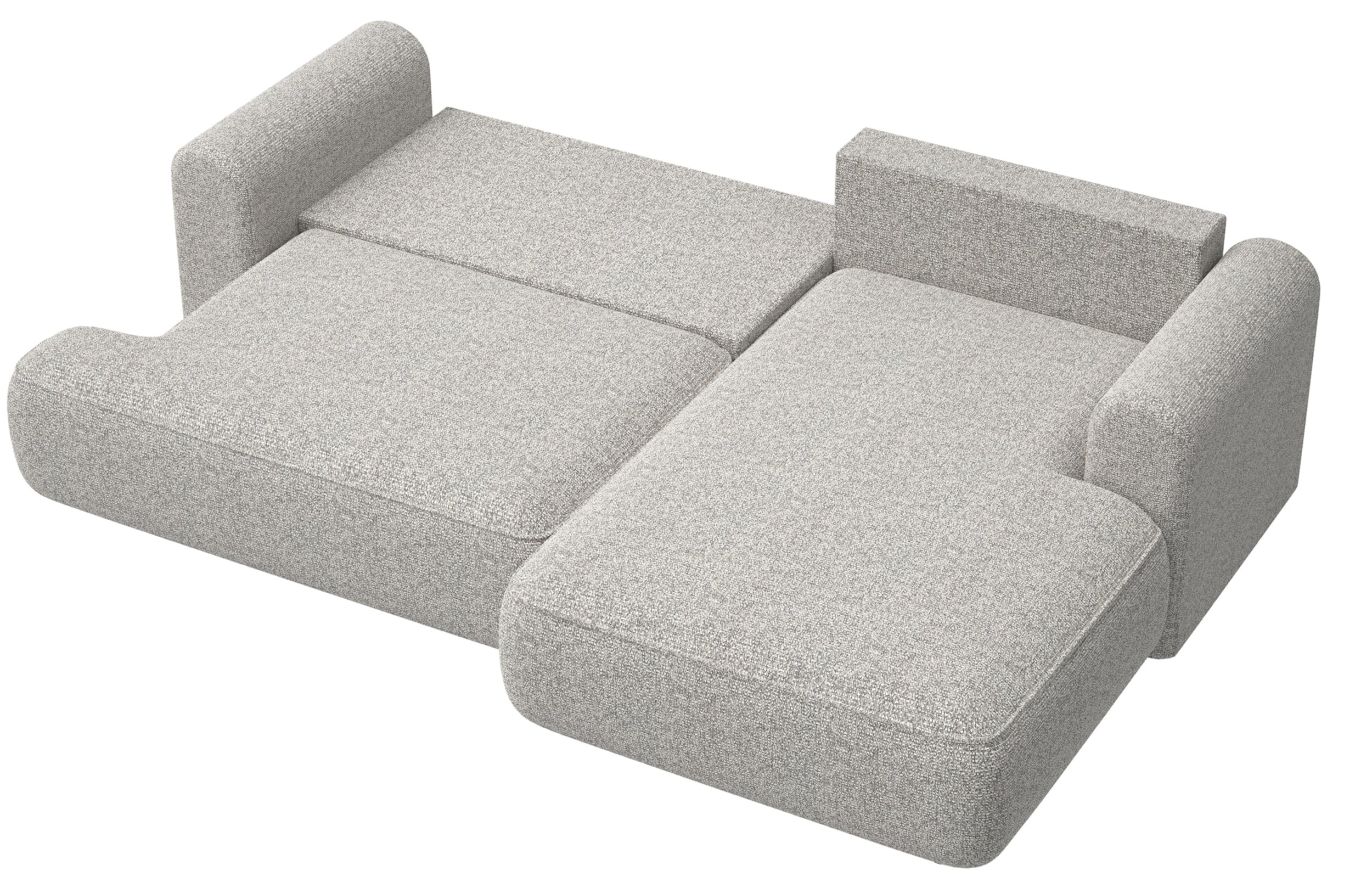 Ecksofa mit Schlaffunktion Ovo L-förmig, grau-beige Flechtoptik, rechtsseitig