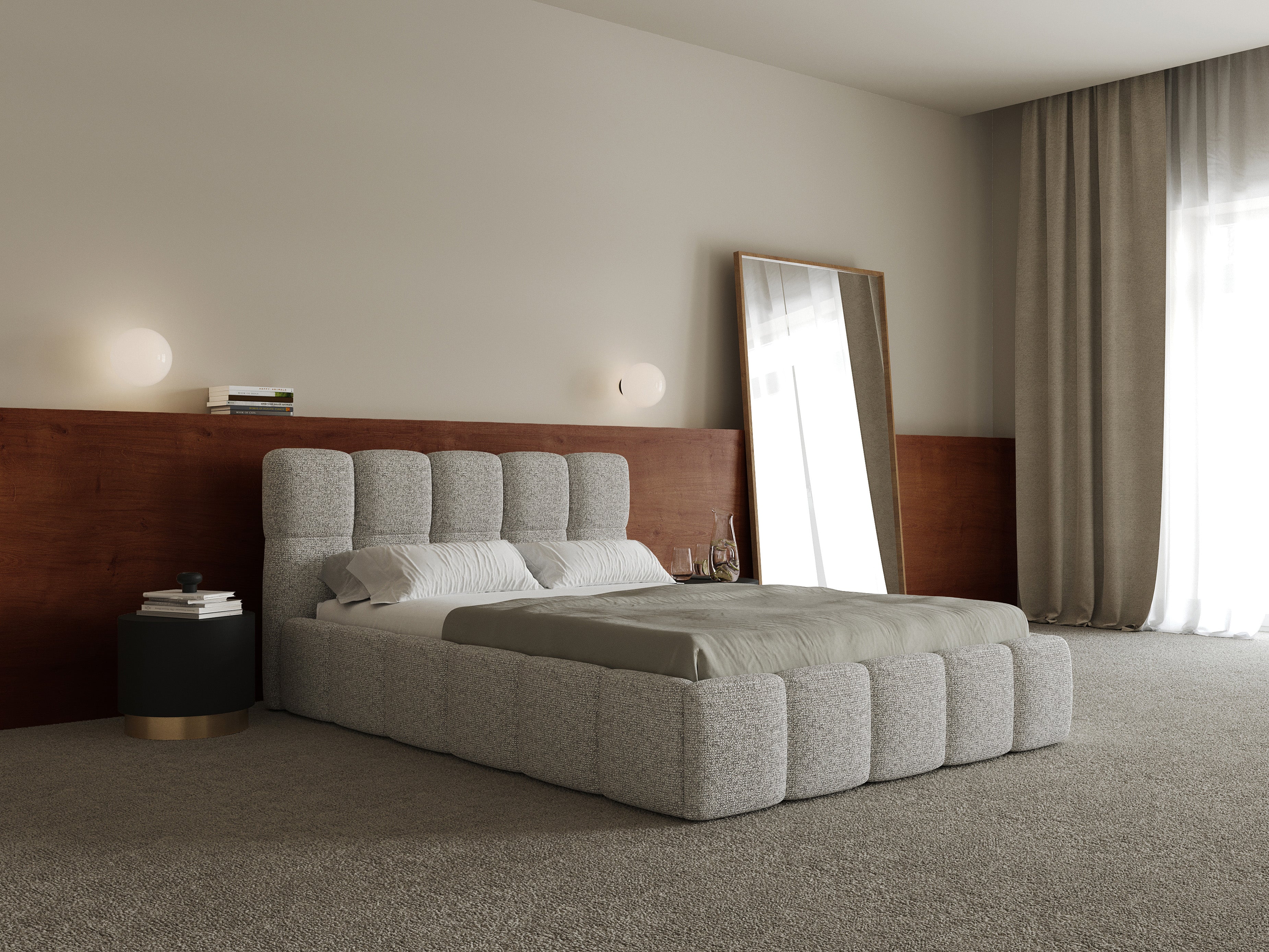 Polsterbett 140x200 cm Cloudy in grau-beige, Geflecht, Holzlattenrost