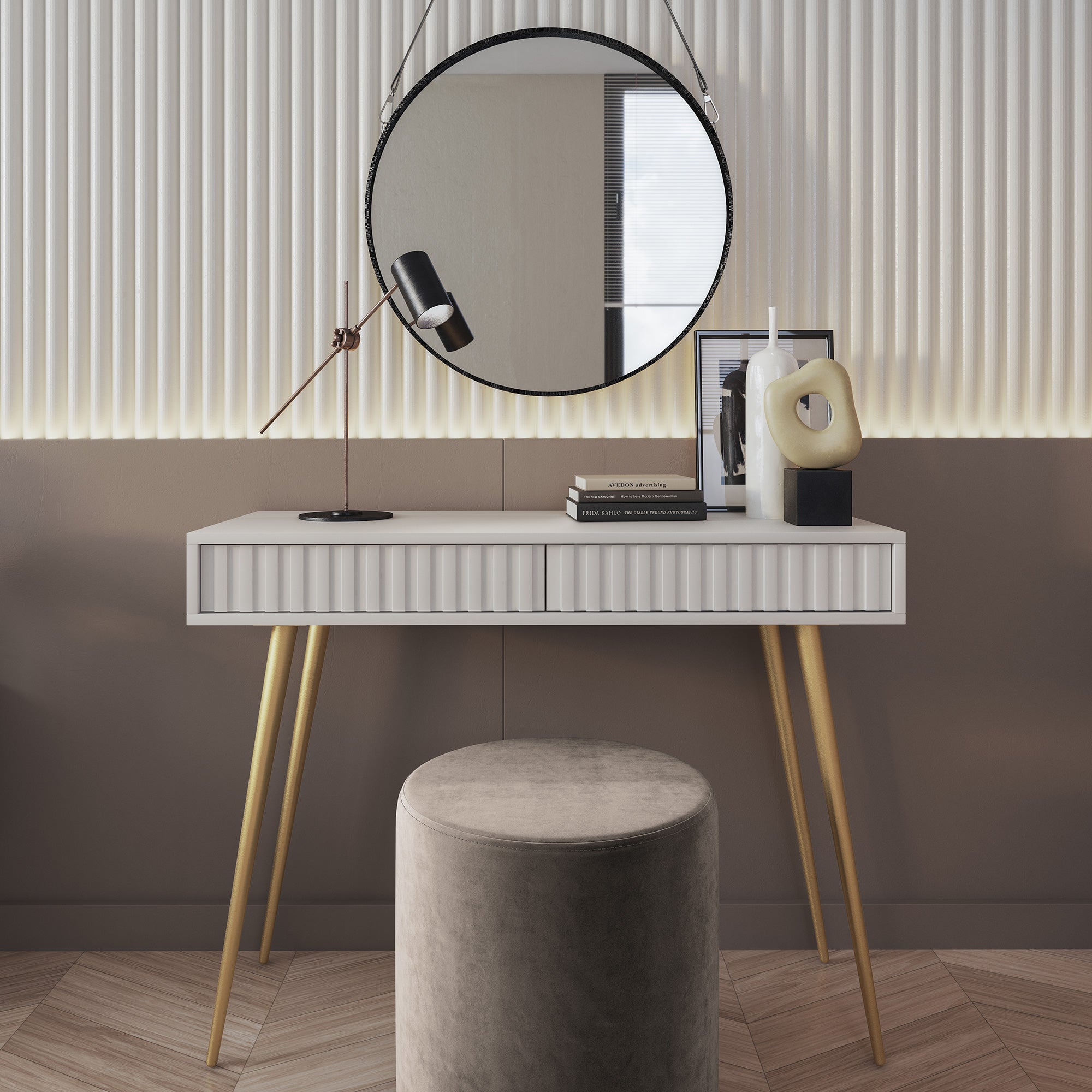 Toilettentisch Bello 104 cm weiß mit goldenen Beinen