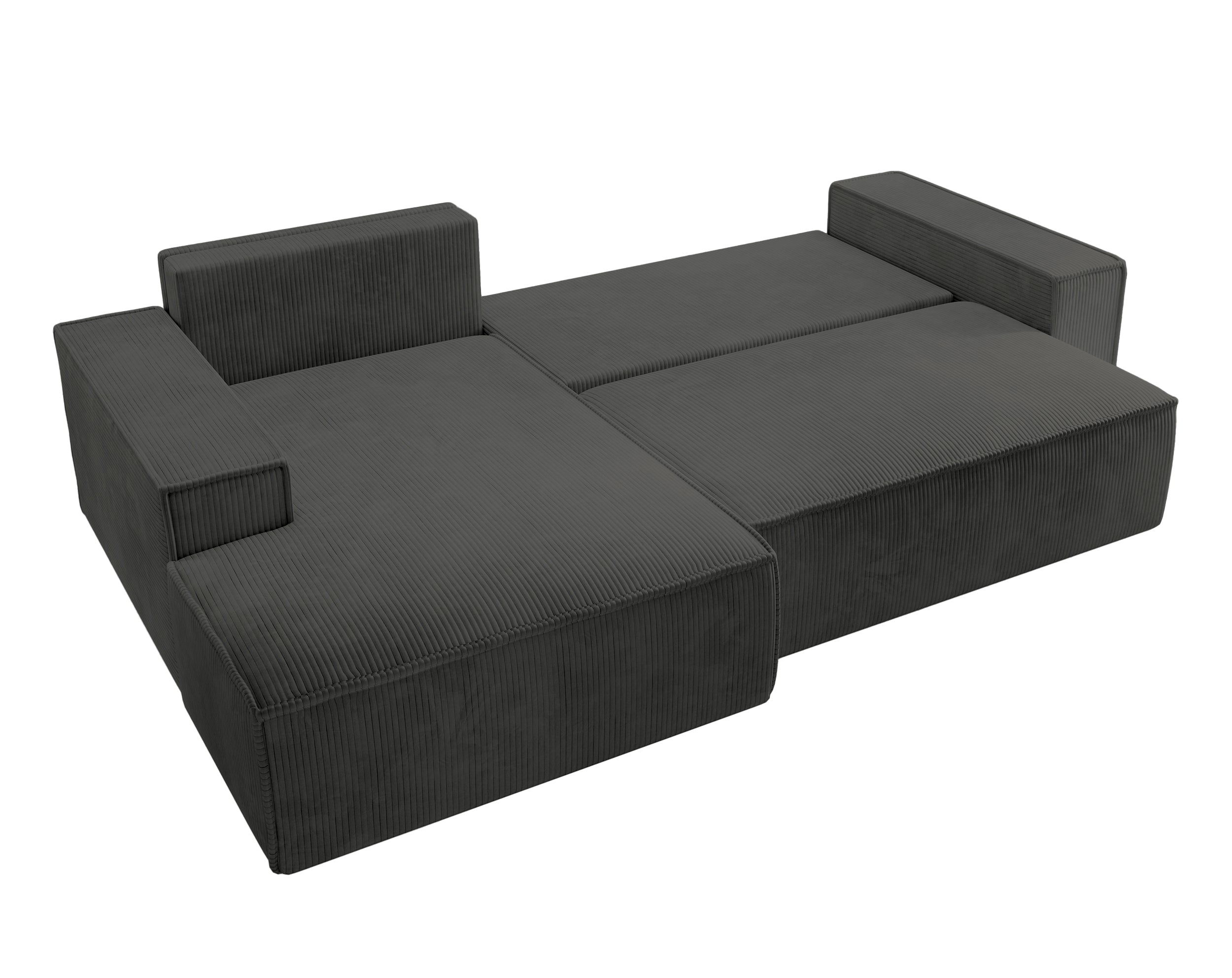 Ecksofa mit Schlaffunktion Farese New L-förmig mit Stauraum, dunkelgrauer Cord, linksseitig