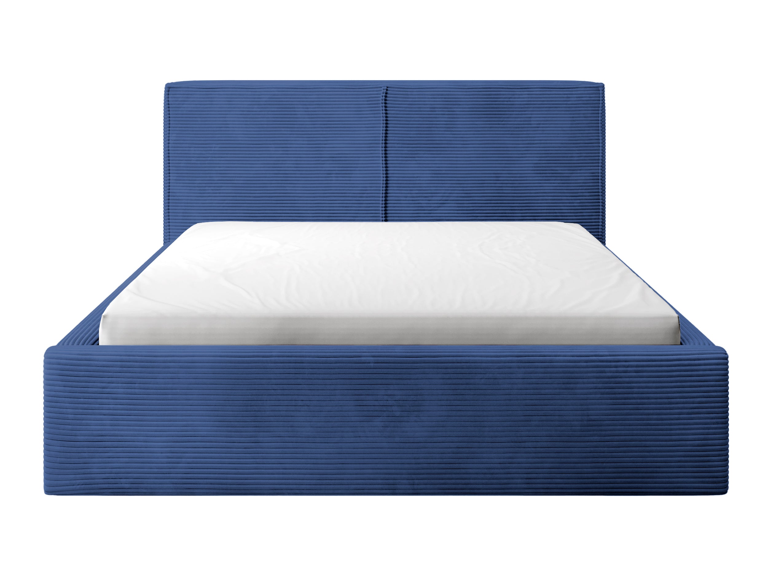 Gepolstertes Bett 140x200 cm Farese mit Stauraum und Gasdruckfeder, dunkelblauer Cord