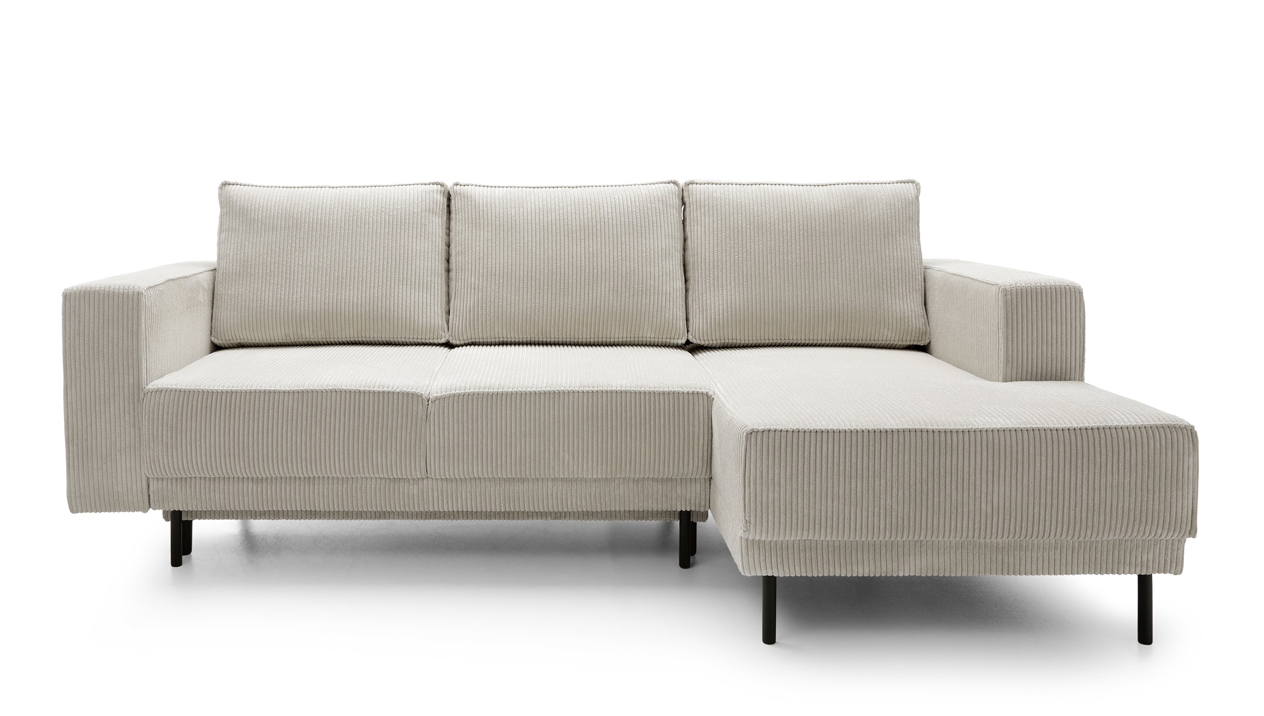Ecksofa mit Schlaffunktion Rodario Mini, L-förmig, mit Stauraum, hellbeige Cord, rechtsseitig