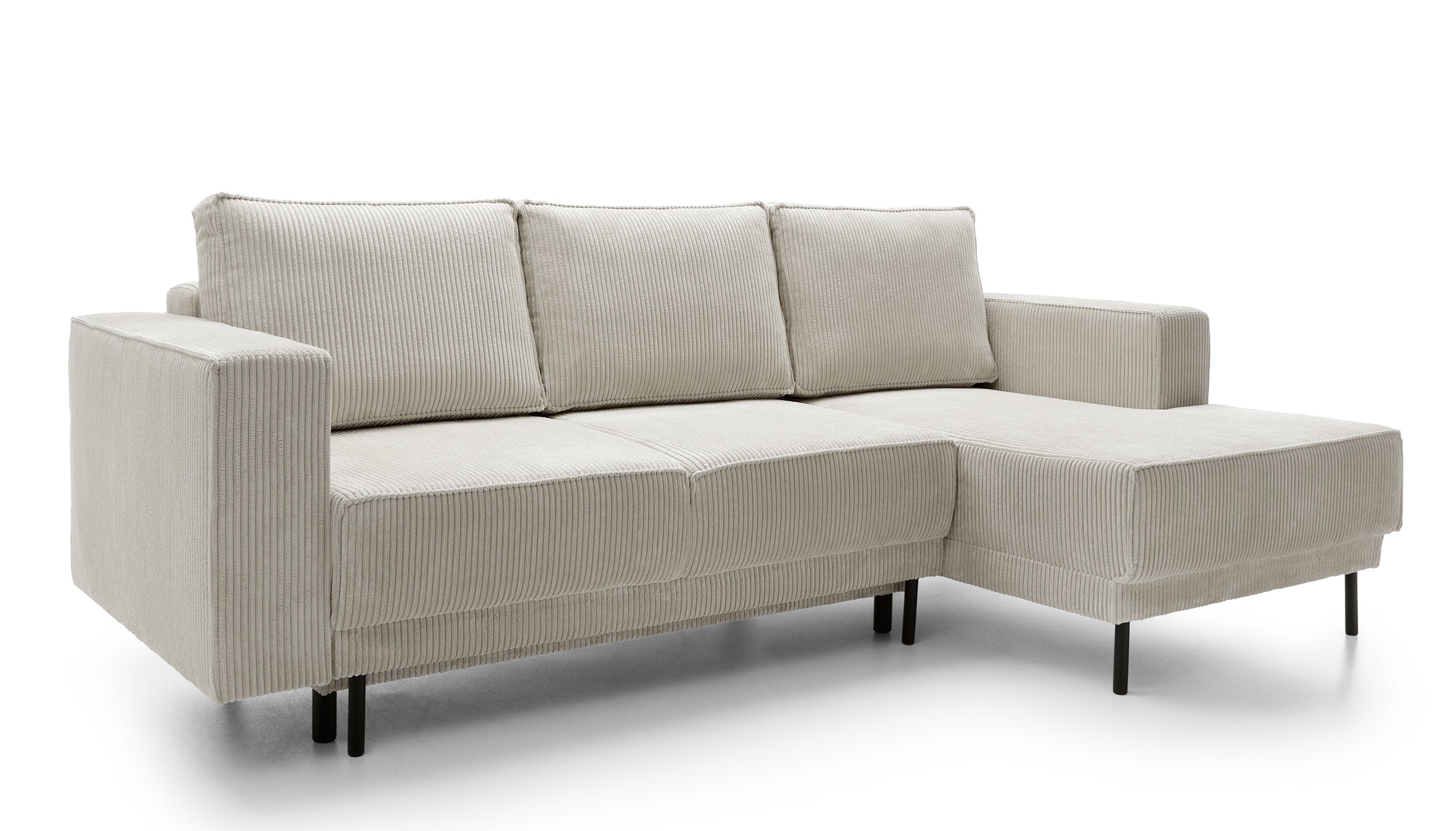 Ecksofa mit Schlaffunktion Rodario Mini, L-förmig, mit Stauraum, hellbeige Cord, rechtsseitig