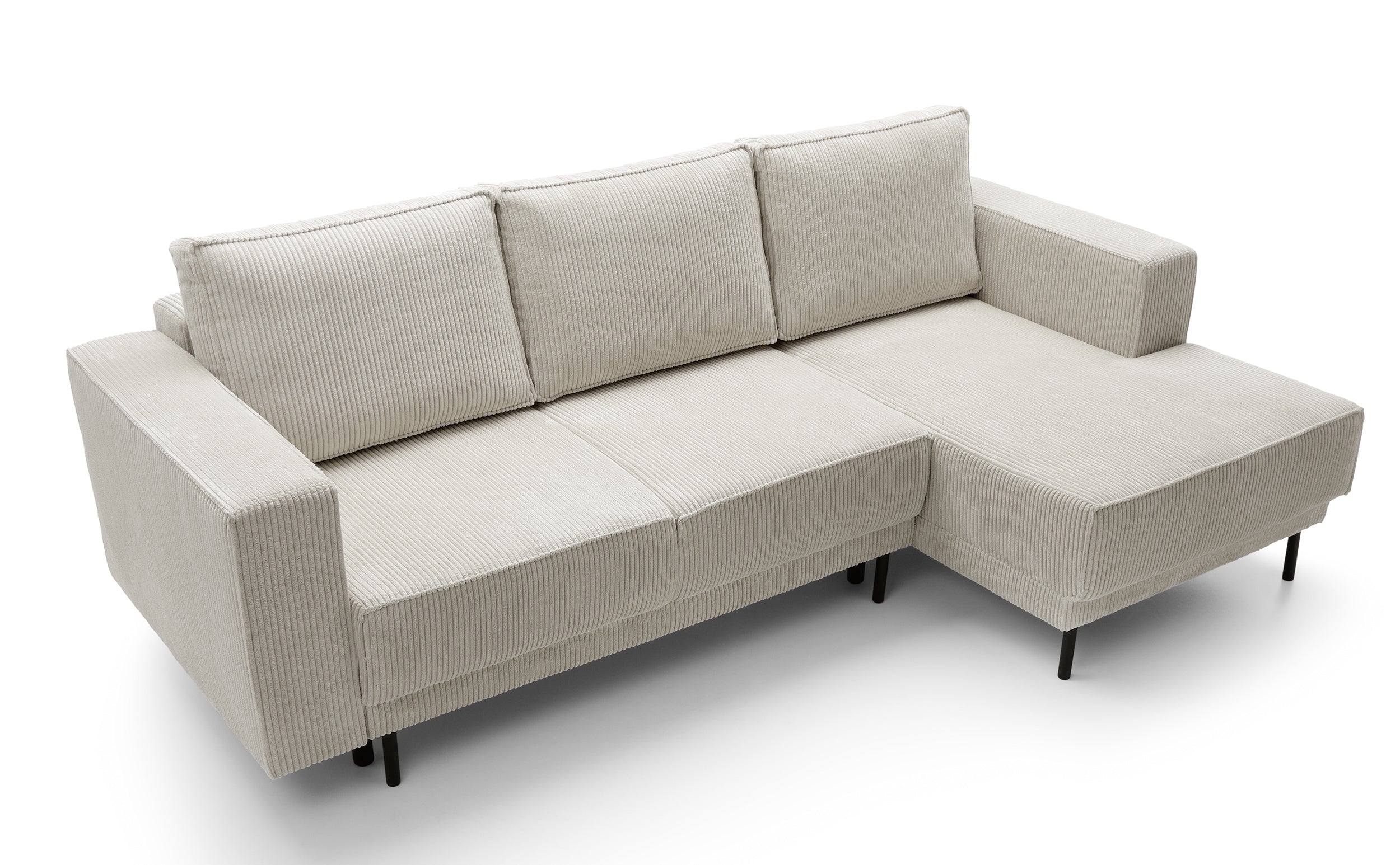 Ecksofa mit Schlaffunktion Rodario Mini, L-förmig, mit Stauraum, hellbeige Cord, rechtsseitig