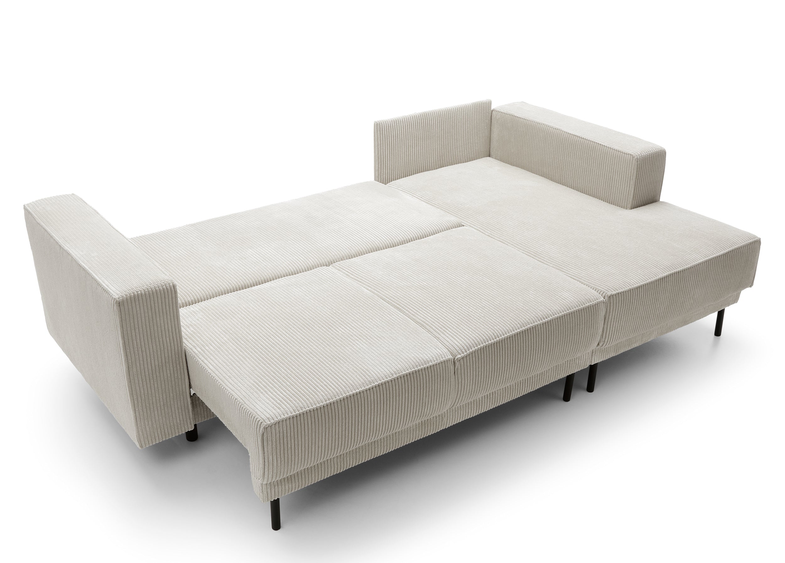 Ecksofa mit Schlaffunktion Rodario Mini, L-förmig, mit Stauraum, hellbeige Cord, rechtsseitig