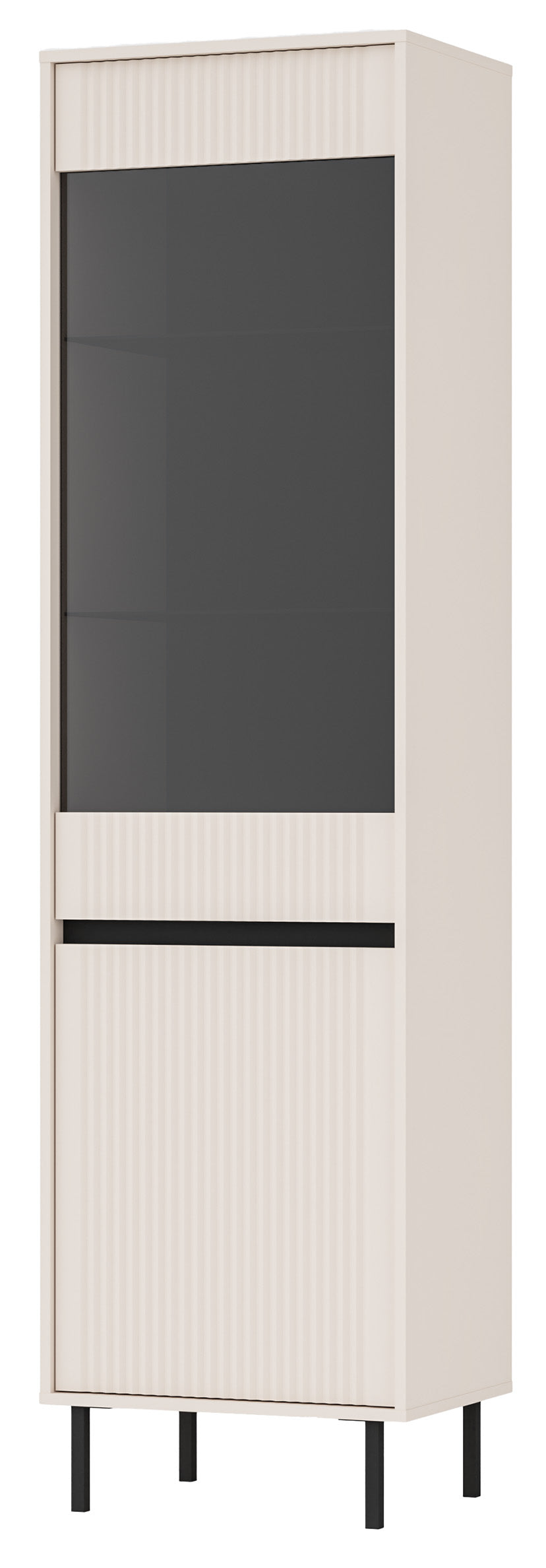 Zweiflügeliger Schrank Osaka mit geriffelter Front, 56 cm, sandbeige auf schwarzen Beinen