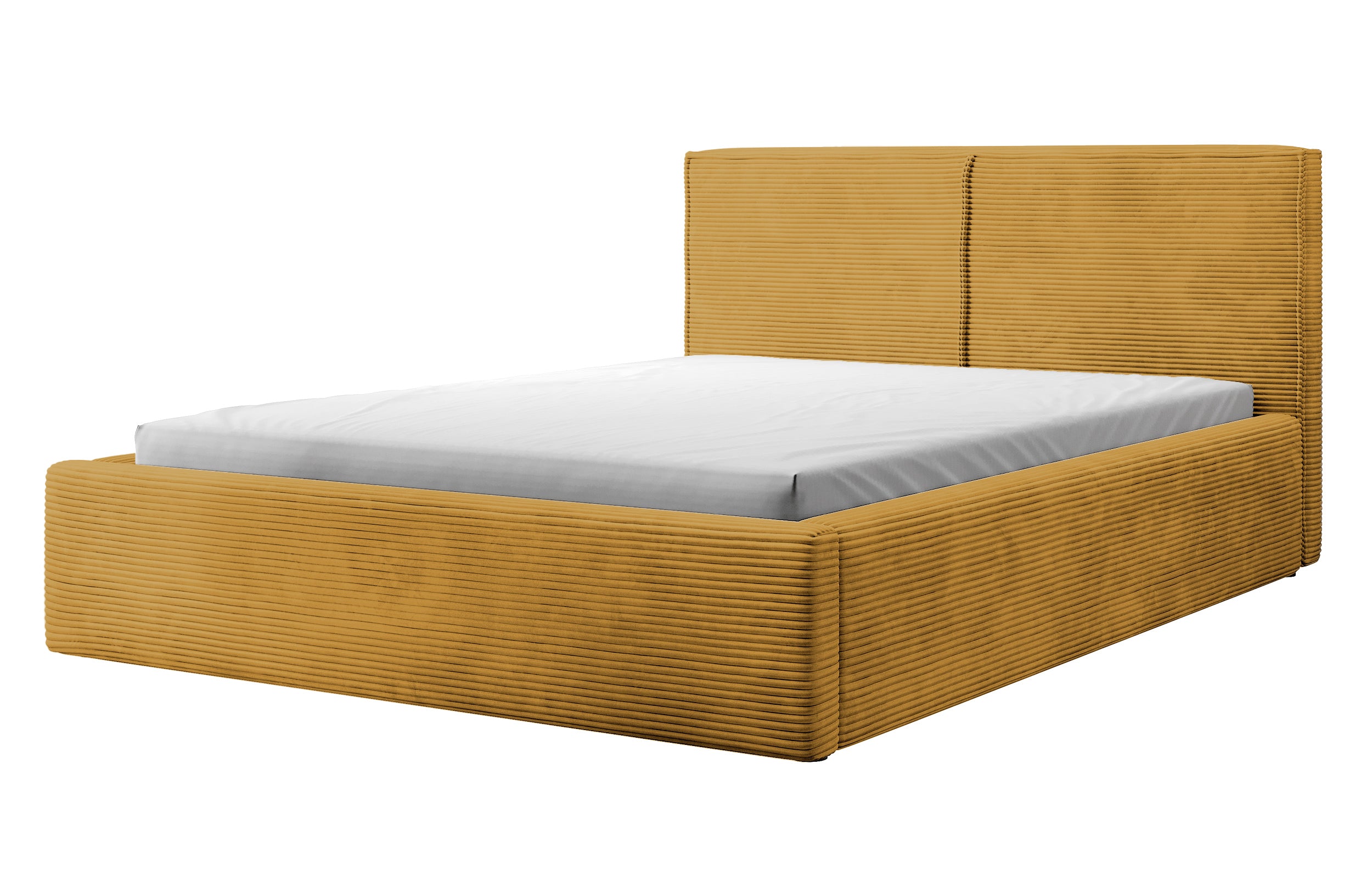 Gepolstertes Bett 160x200 cm Farese mit Stauraum und Gasdruckfeder, senfgelb Cord