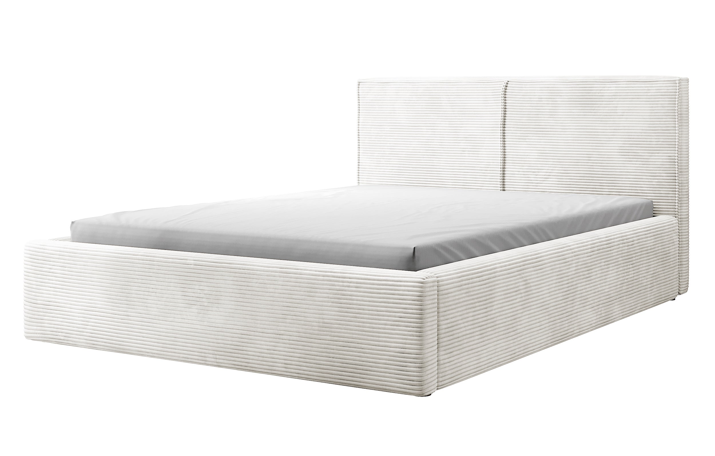 Gepolstertes Bett 180x200 cm Farese mit Stauraum und Gasdruckfeder, grau-beige Cordstoff