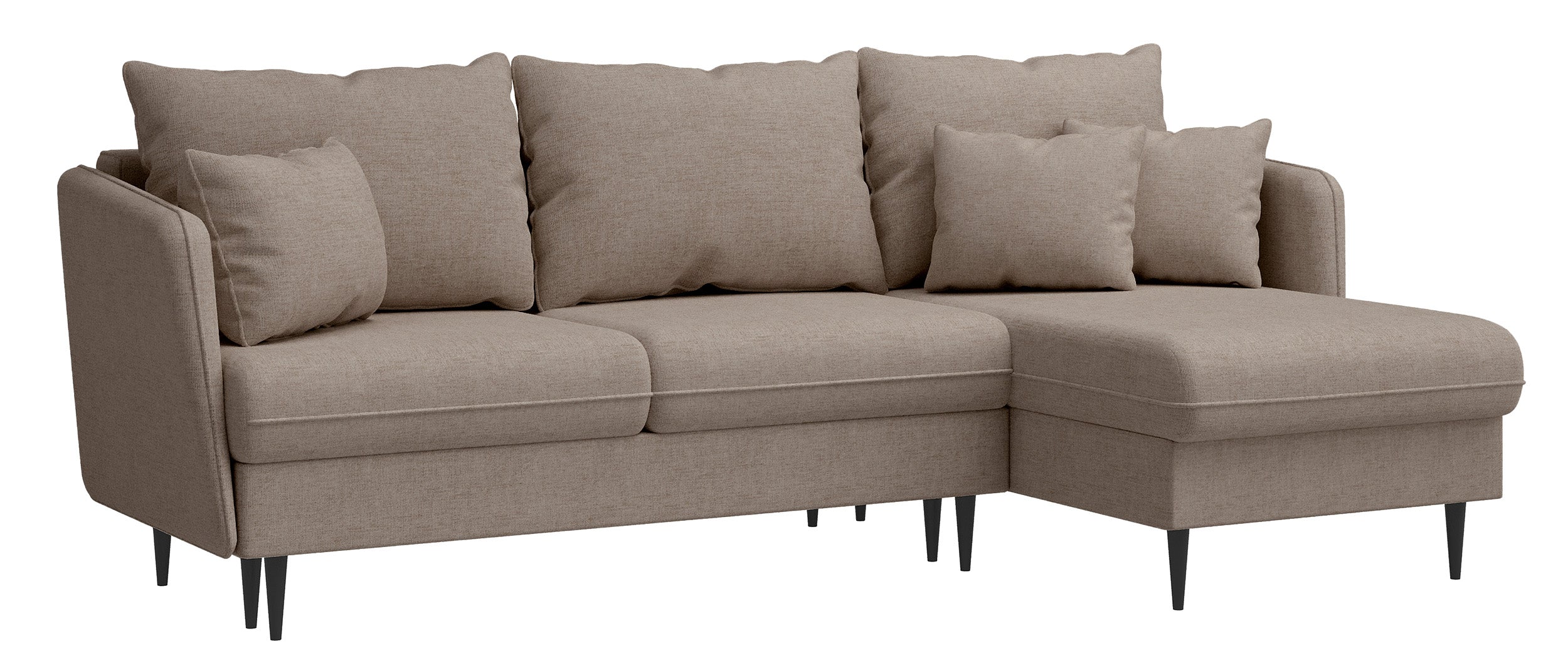Ecksofa mit Schlaffunktion Volio, L-förmig, beige Chenille, schwarze Beine