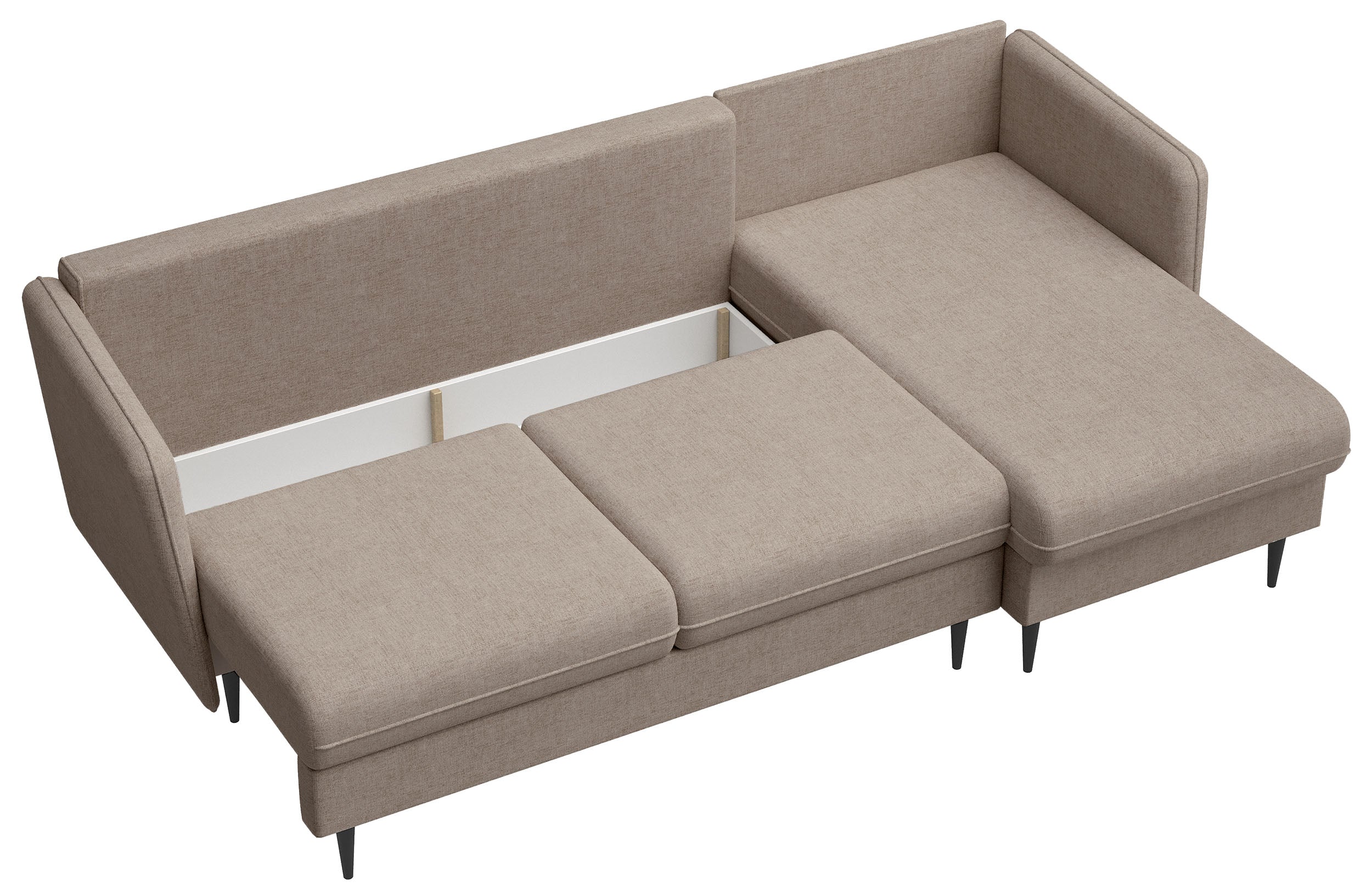 Ecksofa mit Schlaffunktion Volio, L-förmig, beige Chenille, schwarze Beine