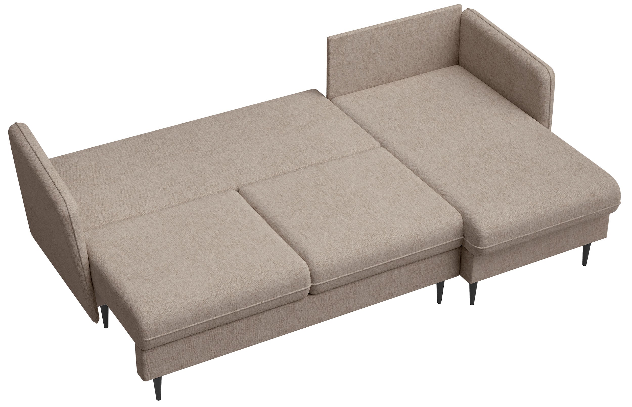 Ecksofa mit Schlaffunktion Volio, L-förmig, beige Chenille, schwarze Beine