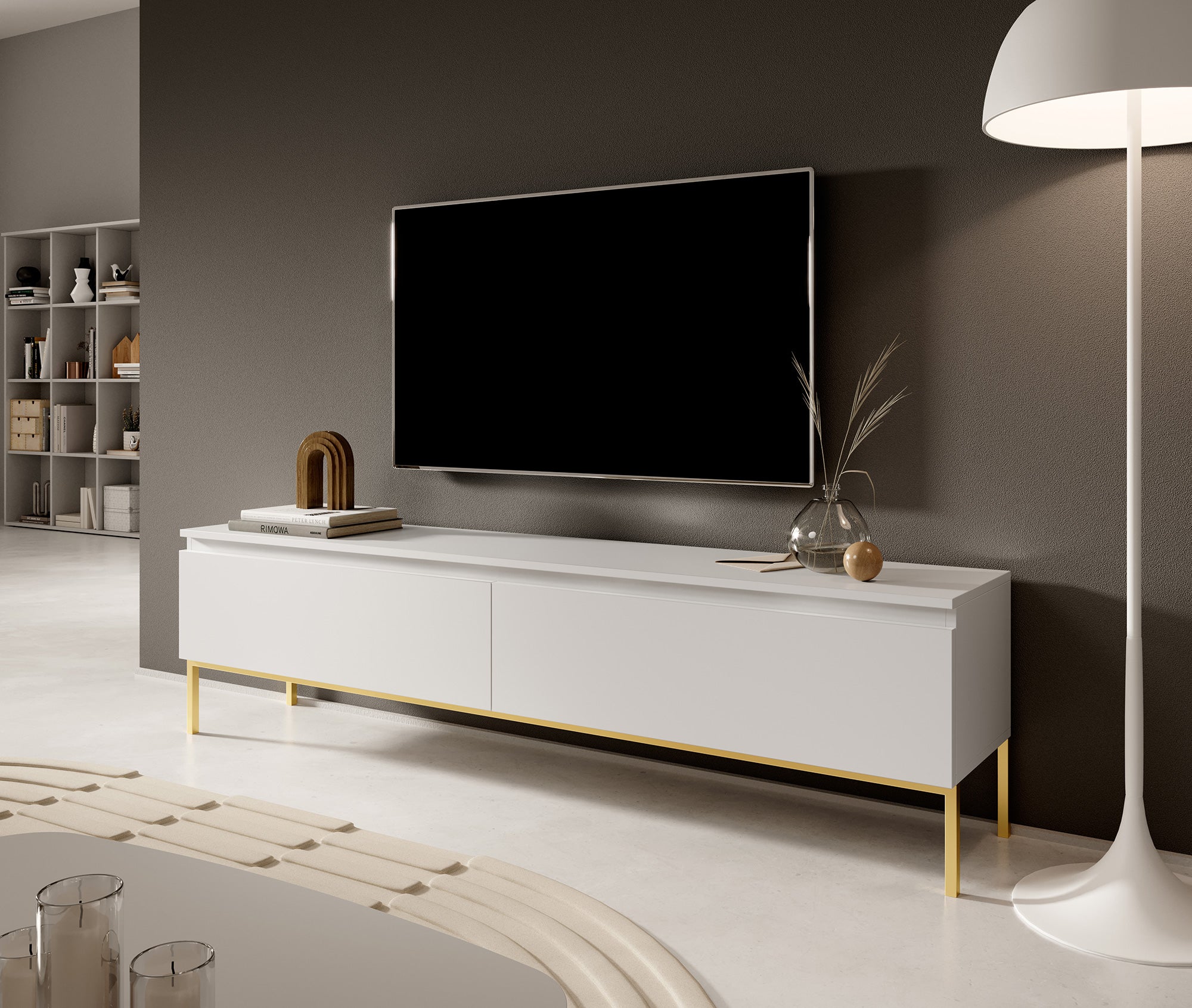 TV-Schrank Bemmi 175 cm weiß mit goldenen Beinen