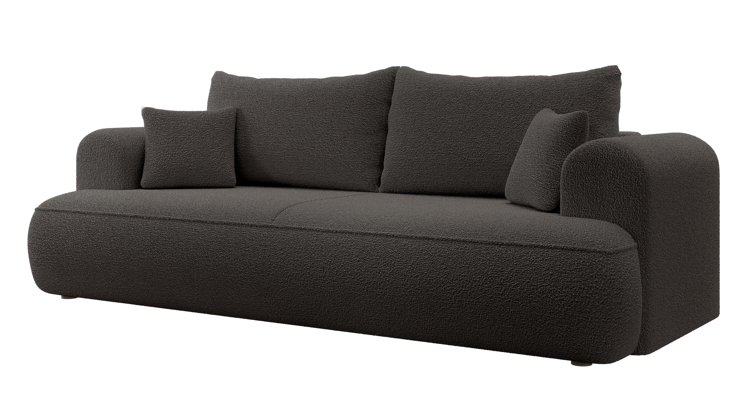 Dunkelgraues, dreisitziges Schlafsofa Ovo mit Stauraum aus Bouclé-Stoff