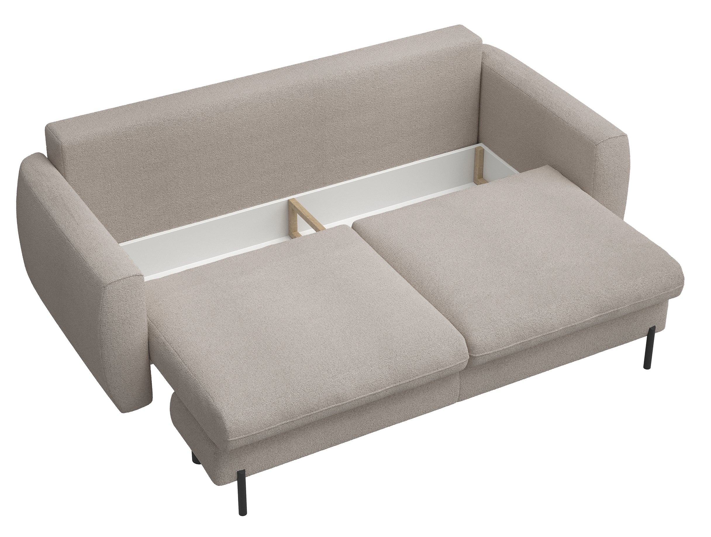 Dreisitziges ausklappbares Sofa Rane mit Stauraum, hellbrauner hydrophober Chenillestoff