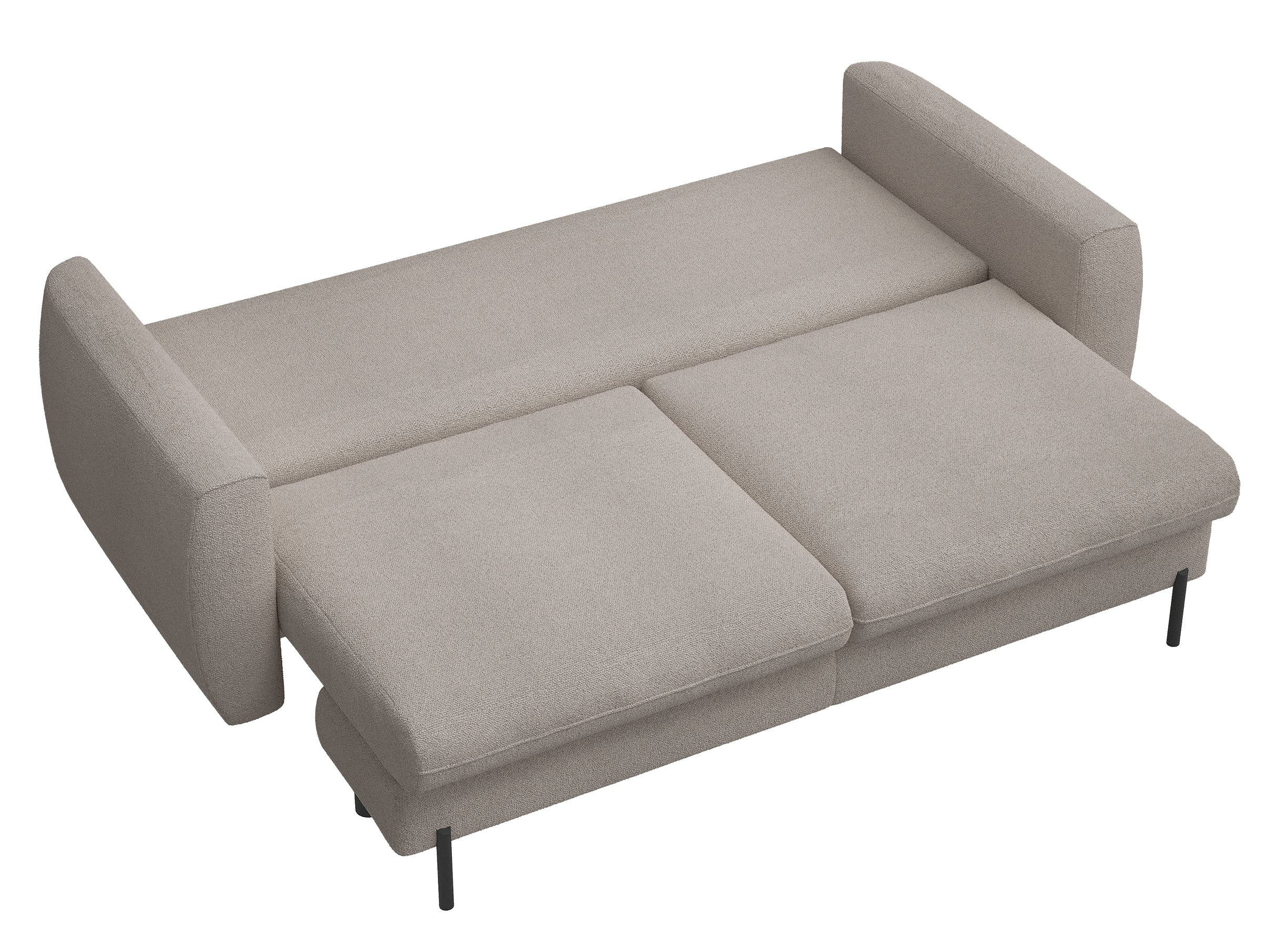 Dreisitziges ausklappbares Sofa Rane mit Stauraum, hellbrauner hydrophober Chenillestoff