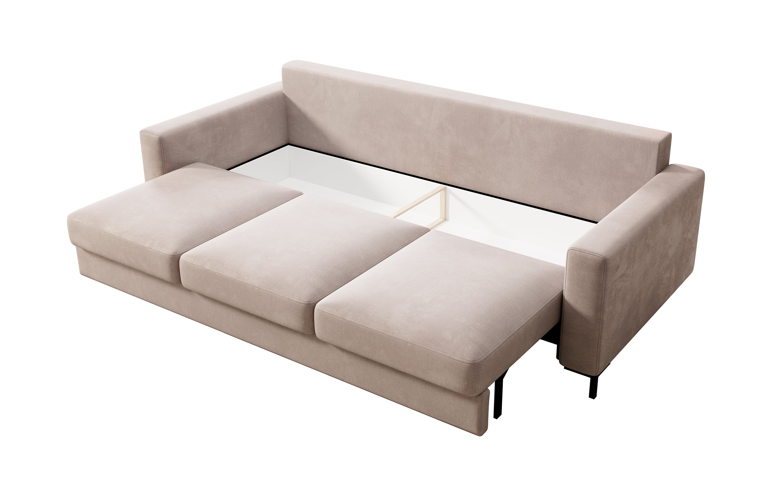 Dreisitziges Schlafsofa Mokpeo mit Stauraum, beige Samt
