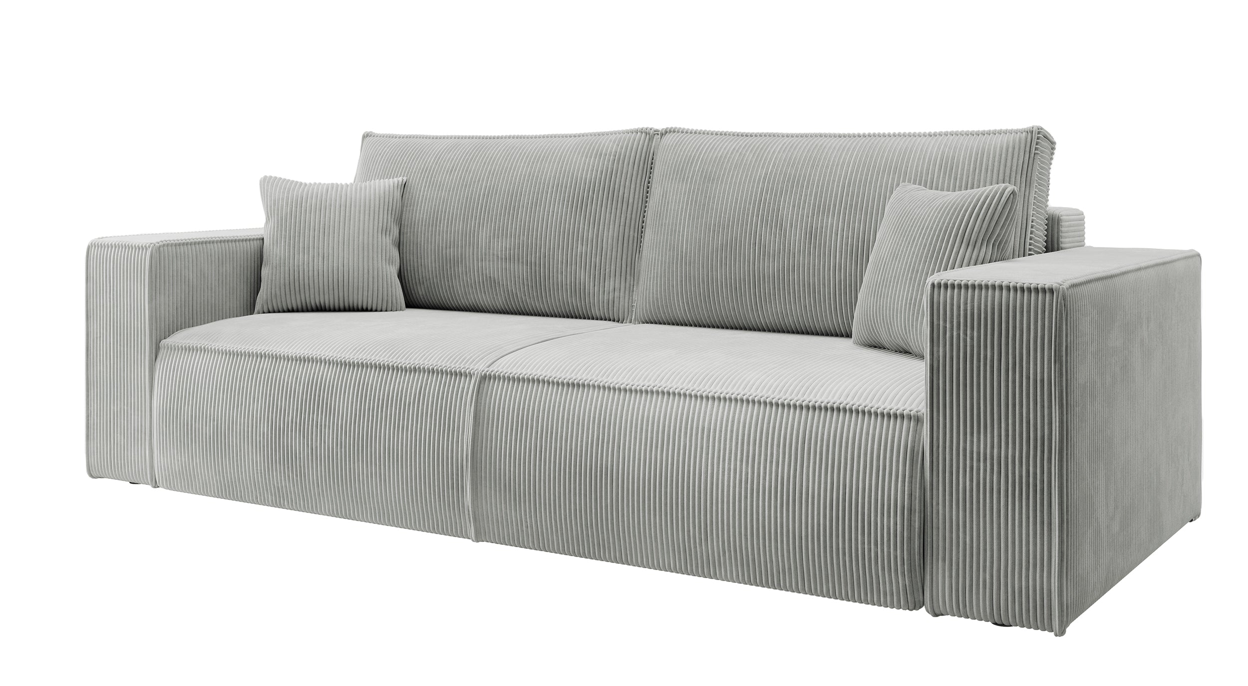 Dreisitziges ausklappbares Sofa Farese mit Stauraum, hellgrauer Cordstoff