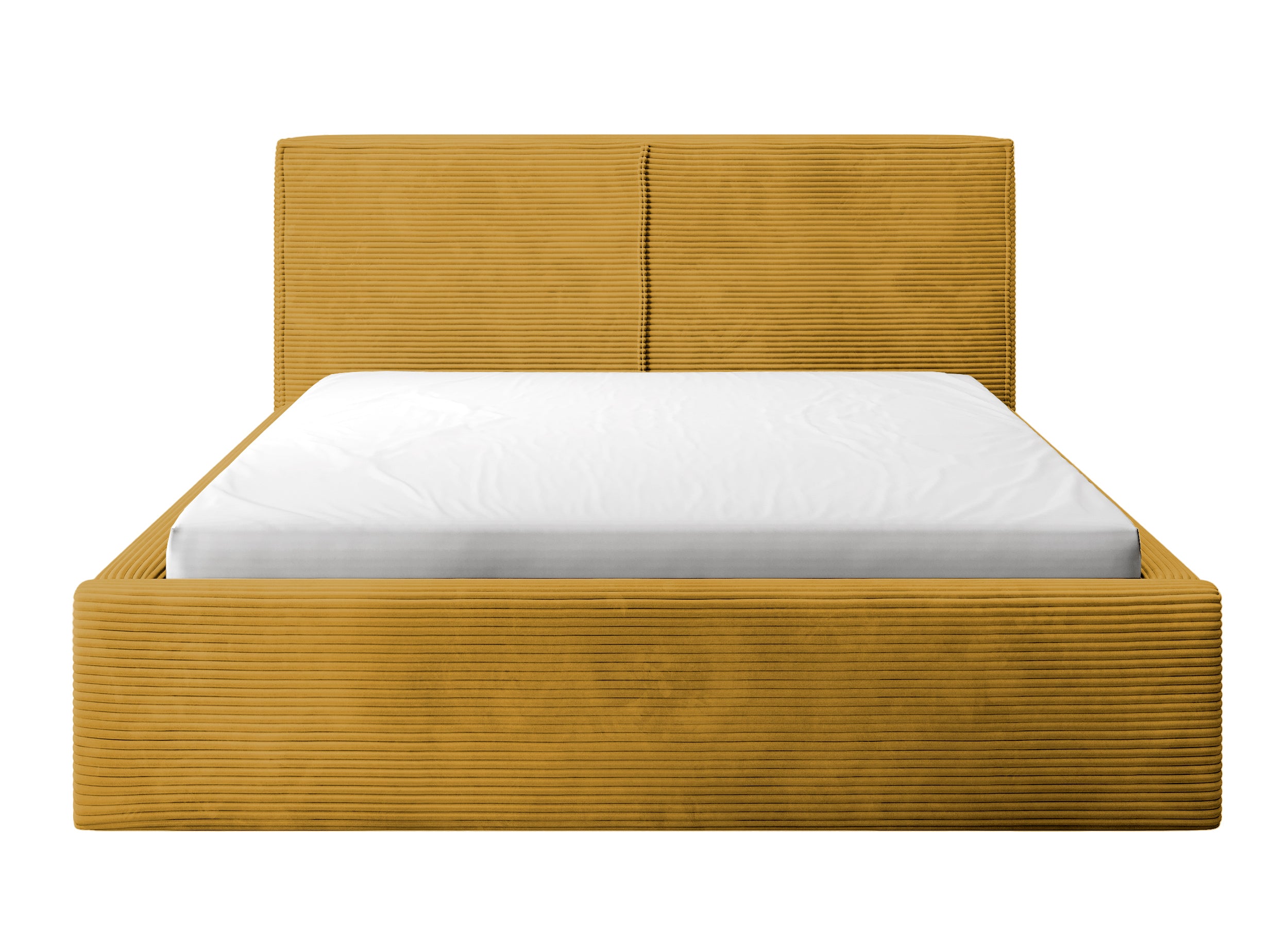 Gepolstertes Bett 140x200 cm Farese mit Stauraum und Gasdruckfeder, senfgelb aus Cordstoff