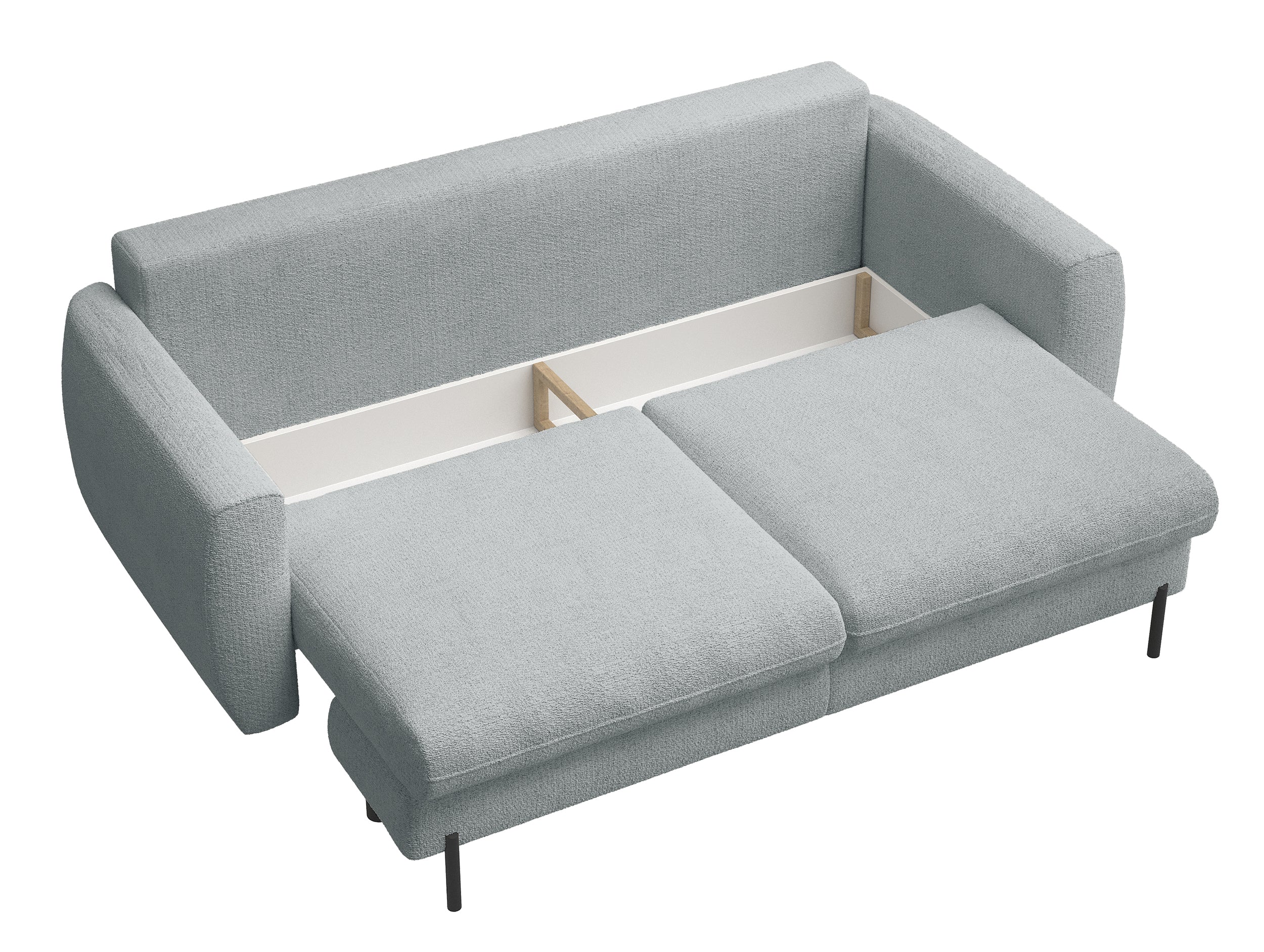Dreisitziges ausklappbares Sofa Rane mit Stauraum, grauer hydrophober Chenille-Stoff