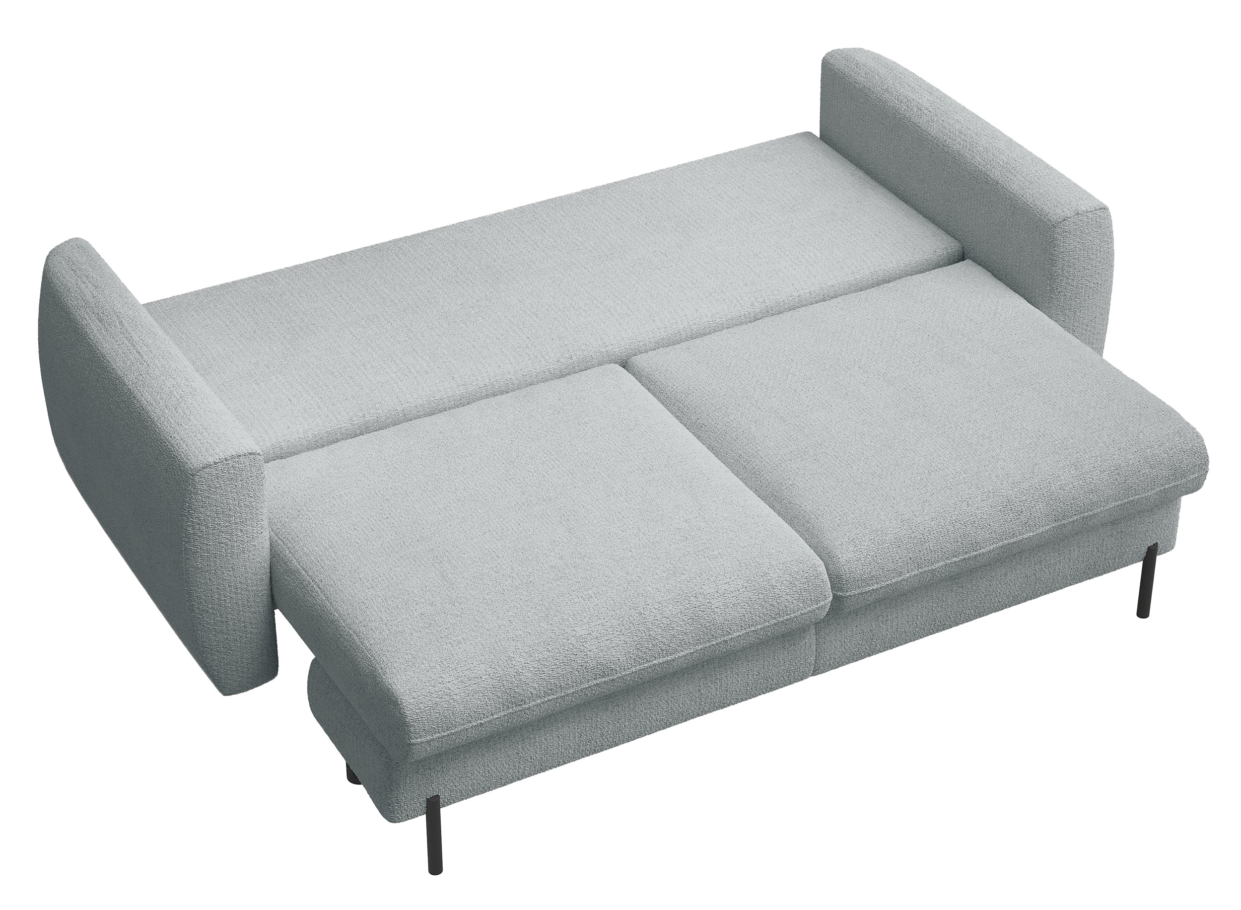 Dreisitziges ausklappbares Sofa Rane mit Stauraum, grauer hydrophober Chenille-Stoff