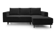 Ecksofa mit Schlaf funktion Rodario mini, L-förmig, mit Stauraum, schwarzer Cord, rechtsseitig