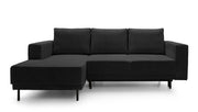 Ecksofa mit Schlaffunktion Rodario mini, L-förmig, mit Stauraum, schwarzer Cord, linksseitig