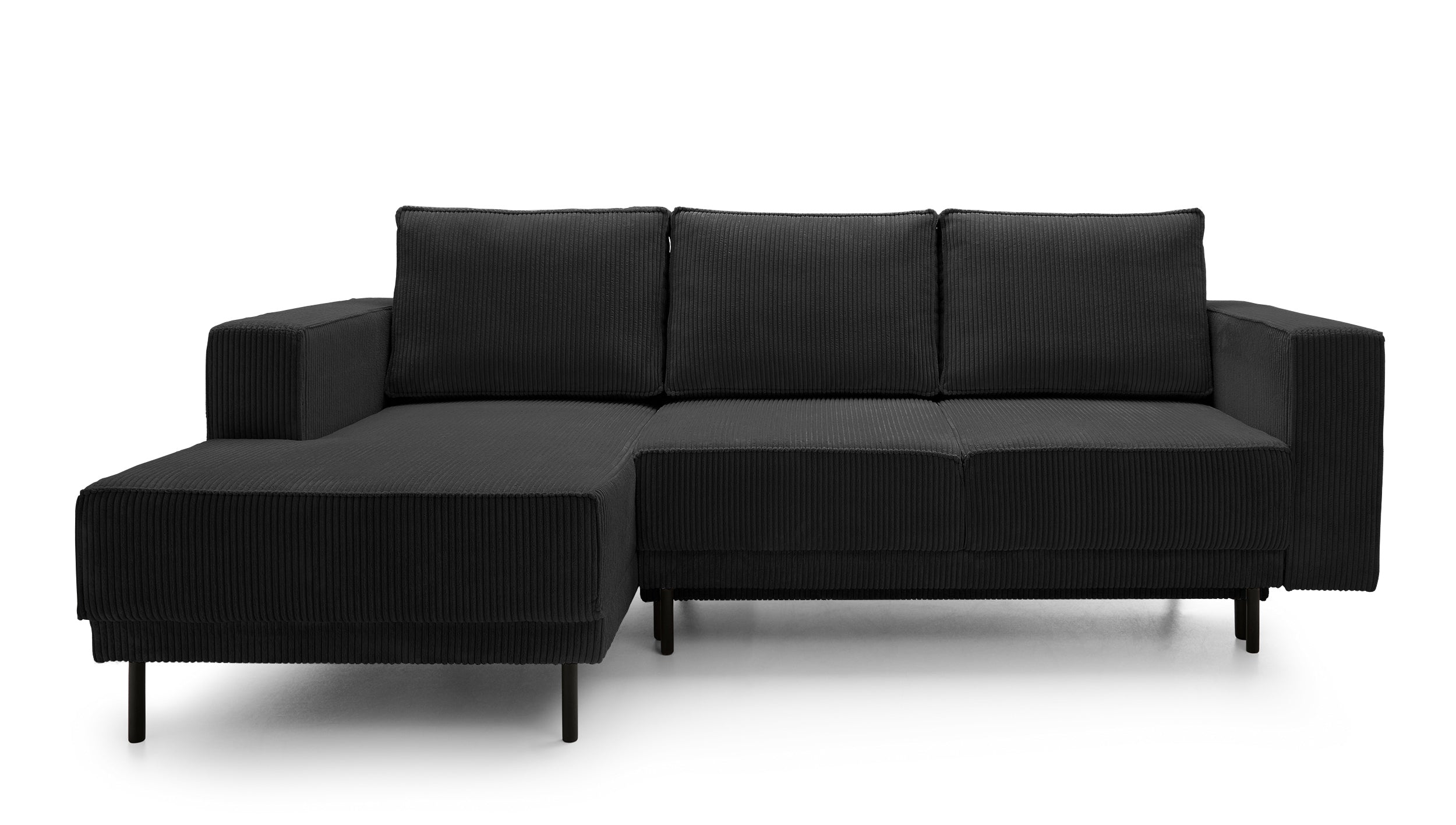 Ecksofa mit Schlaffunktion Rodario mini, L-förmig, mit Stauraum, schwarzer Cord, linksseitig
