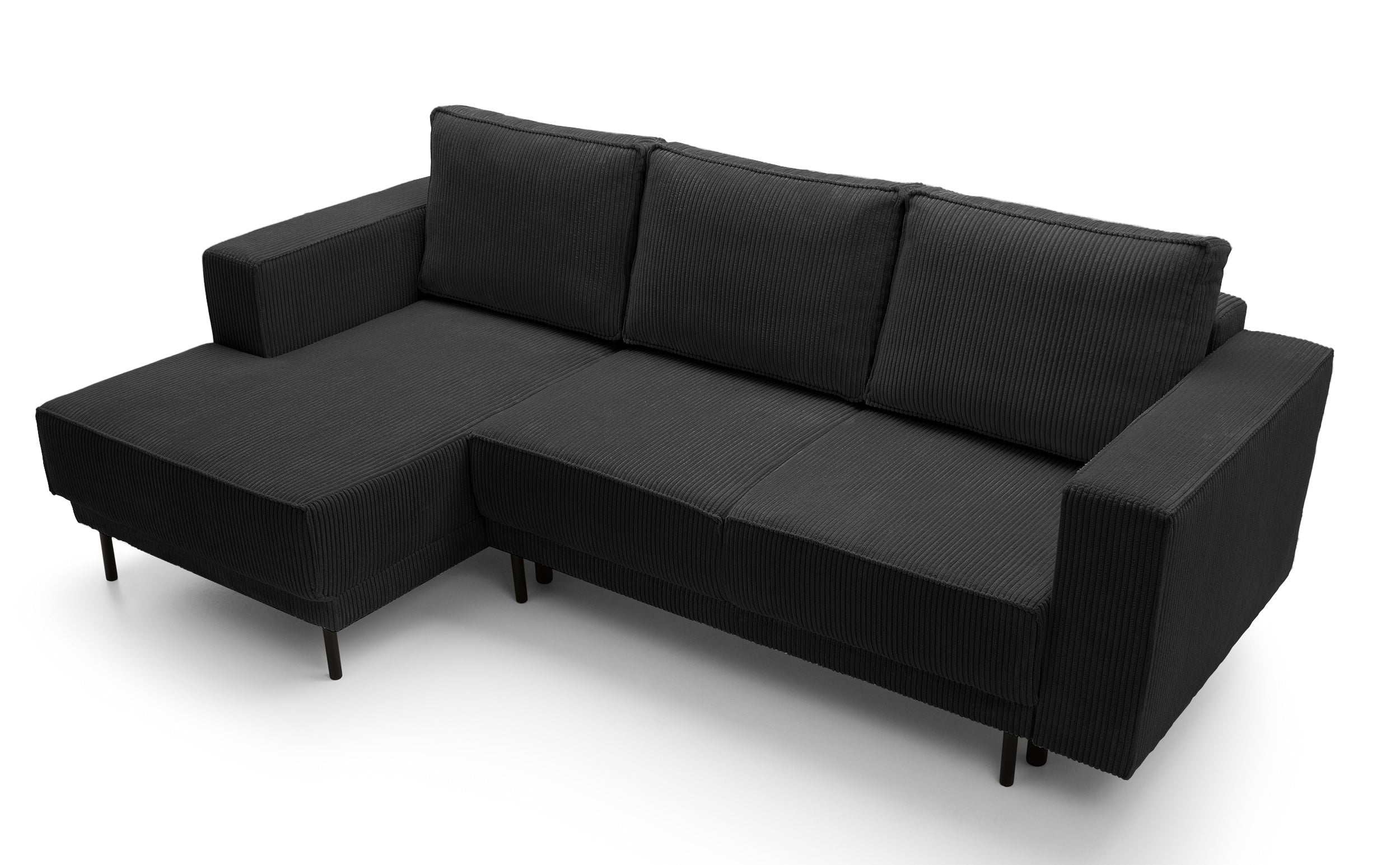 Ecksofa mit Schlaffunktion Rodario mini, L-förmig, mit Stauraum, schwarzer Cord, linksseitig