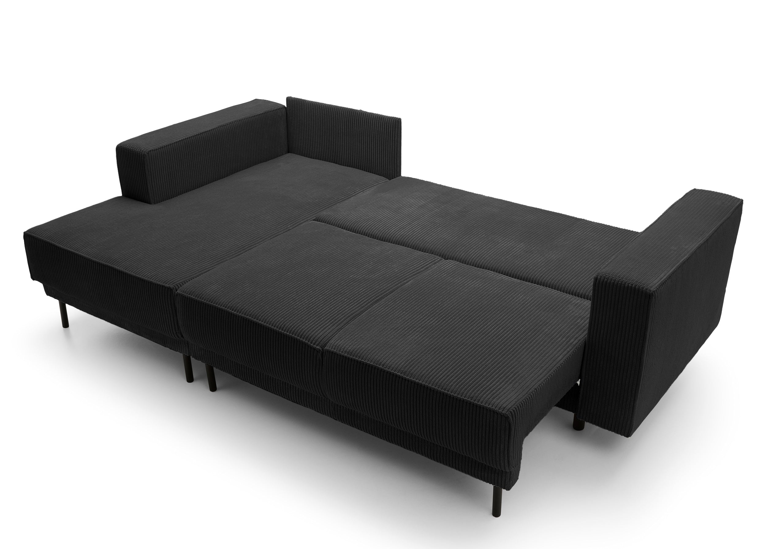 Ecksofa mit Schlaffunktion Rodario mini, L-förmig, mit Stauraum, schwarzer Cord, linksseitig