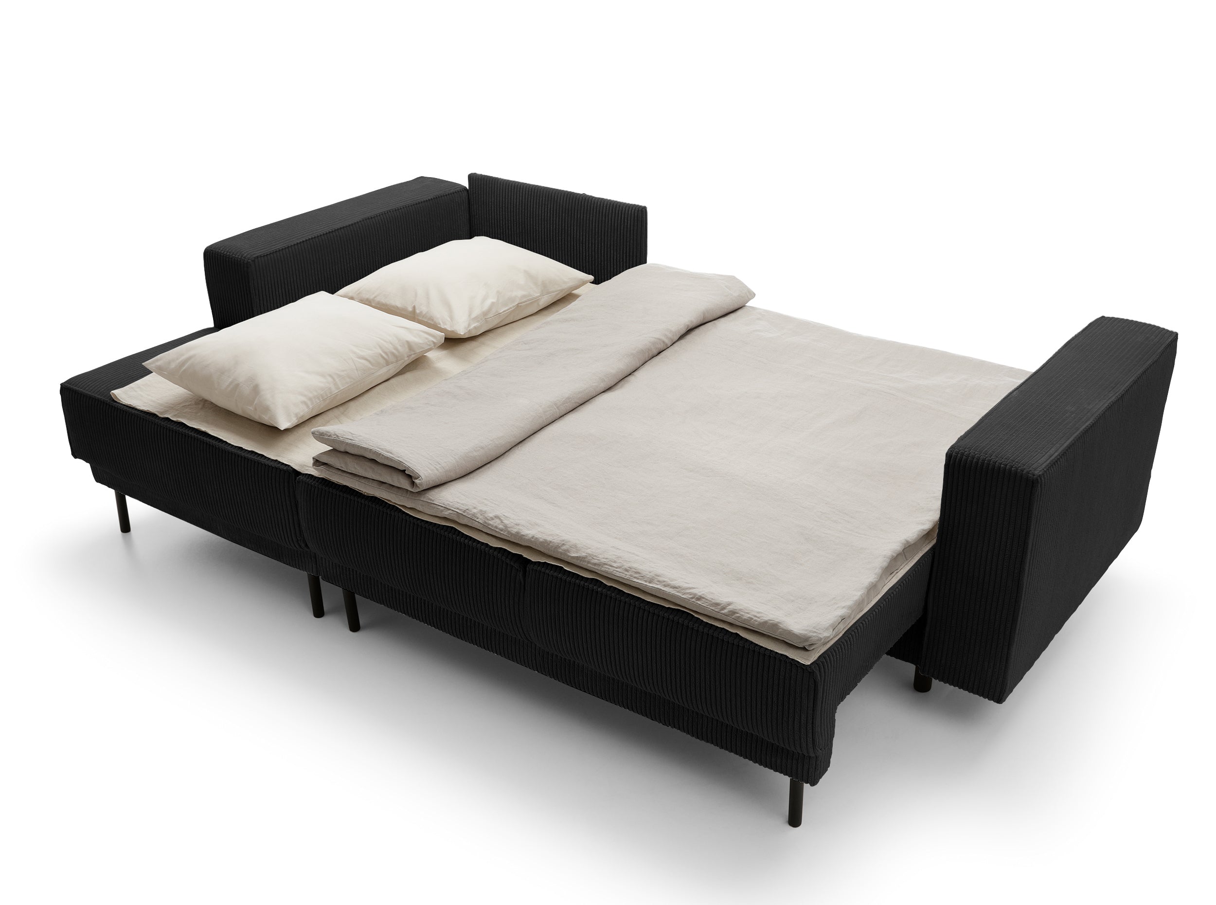 Ecksofa mit Schlaffunktion Rodario mini, L-förmig, mit Stauraum, schwarzer Cord, linksseitig
