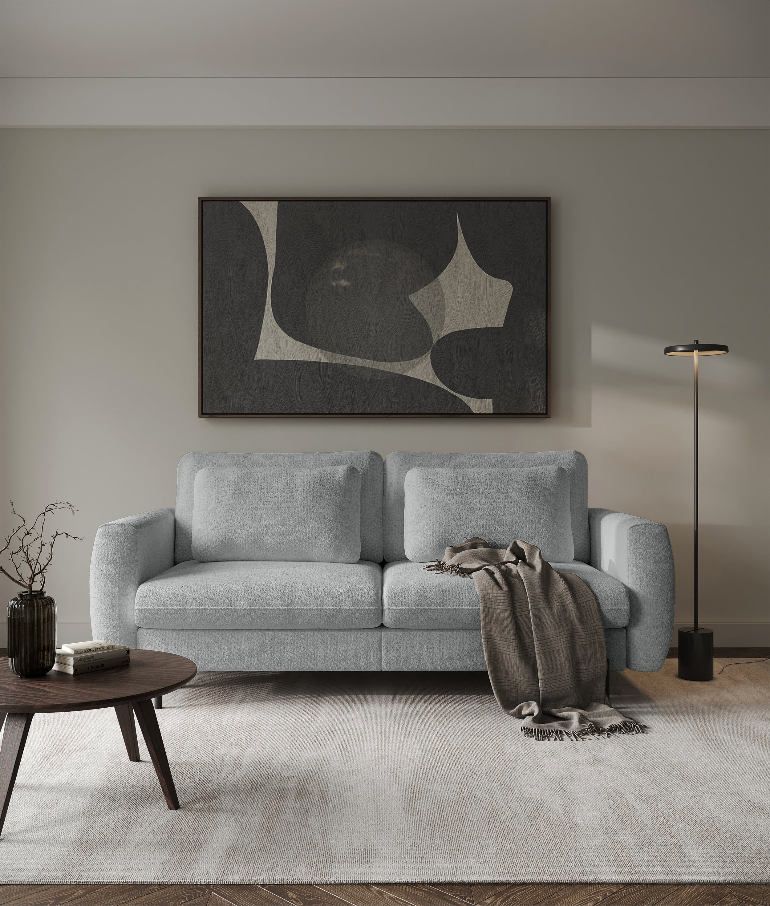 Dreisitziges ausklappbares Sofa Rane mit Stauraum, grauer hydrophober Chenille-Stoff